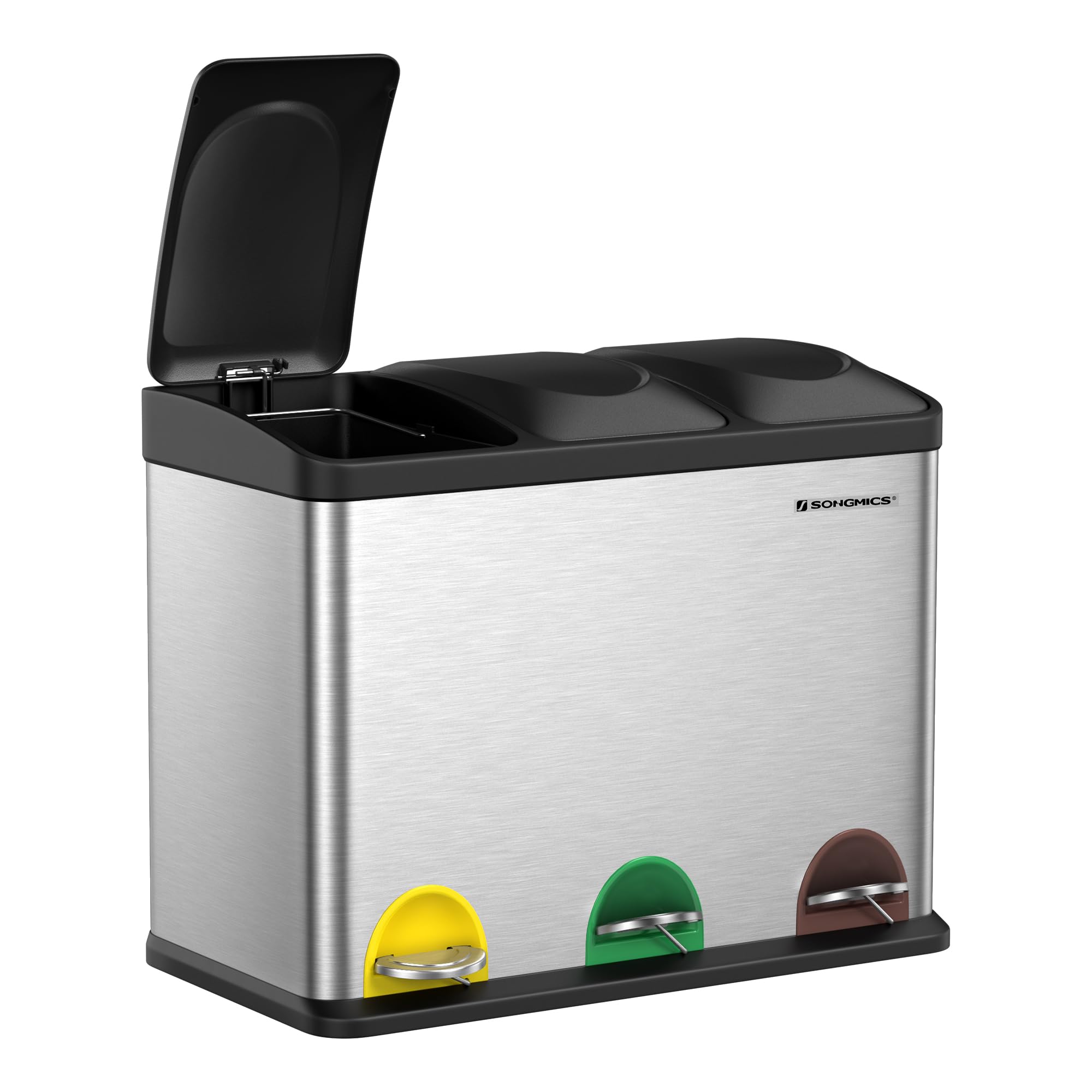 Songmics Cestino da Cucina 45L per Riciclaggio, Argento/Nero