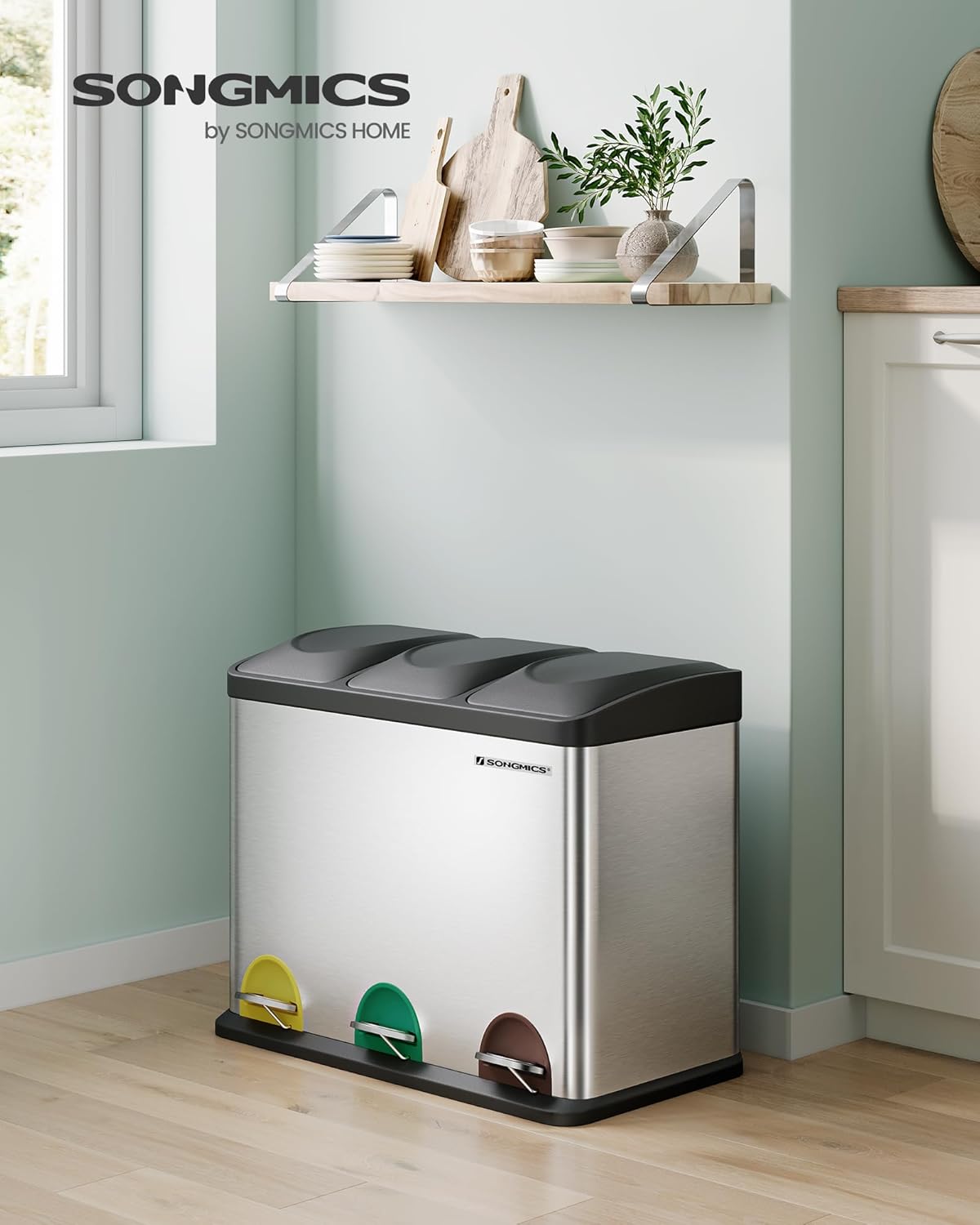 Songmics Cestino da Cucina 45L per Riciclaggio, Argento/Nero - immagine 2