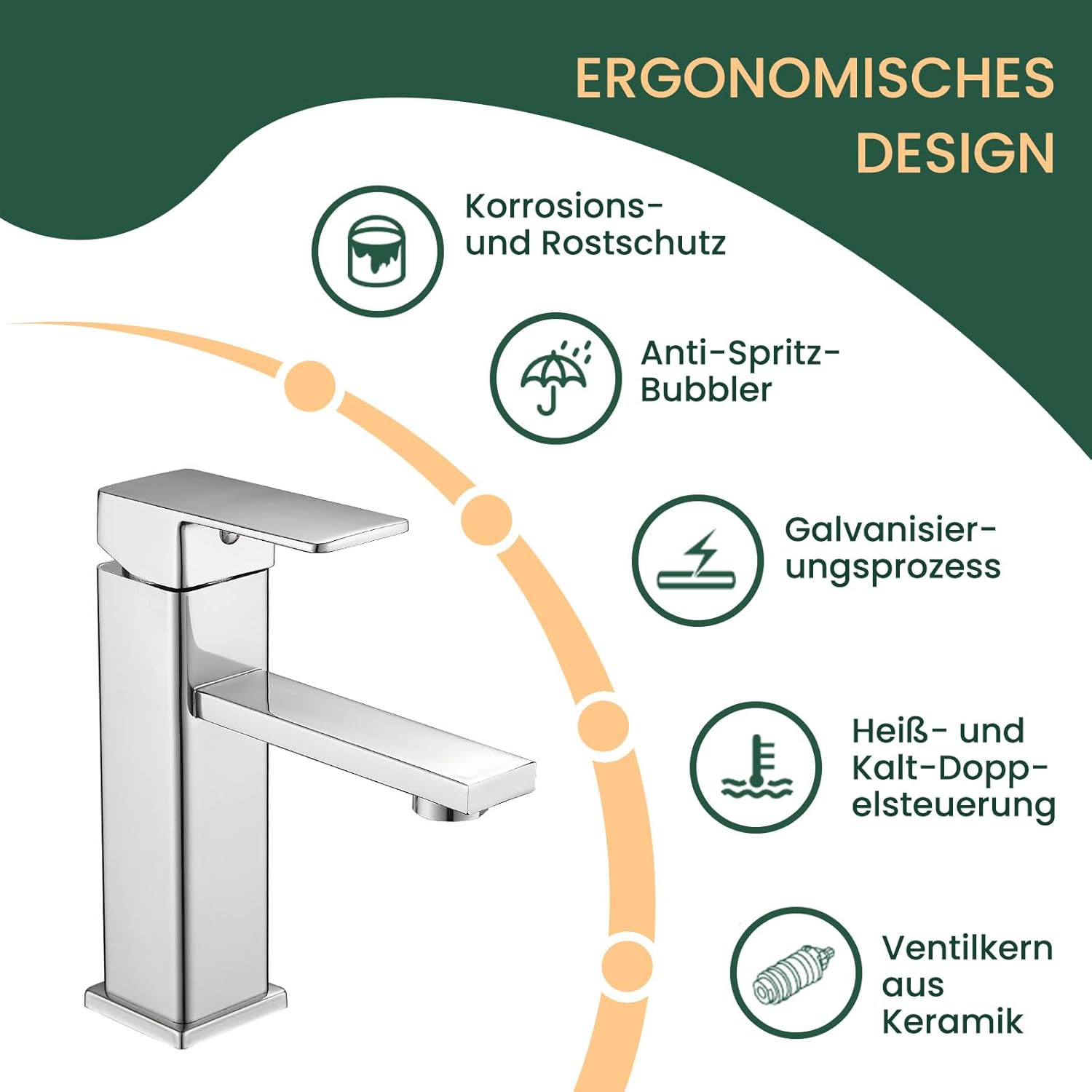 Rubinetto Bagno Lavabo Miscelatore Monocomando, Cromo - immagine 7