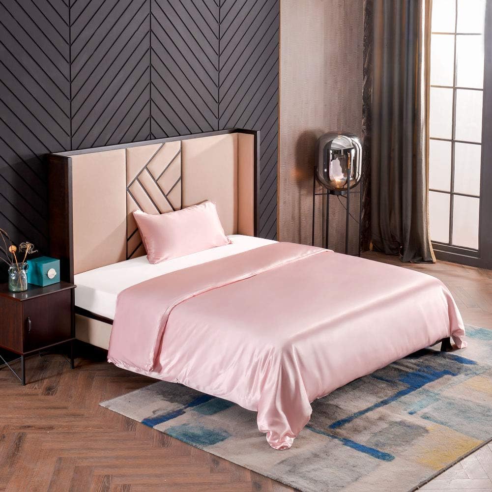 Thxsilk Set Biancheria da Letto Seta 2 Pezzi, Rosa Incantevole