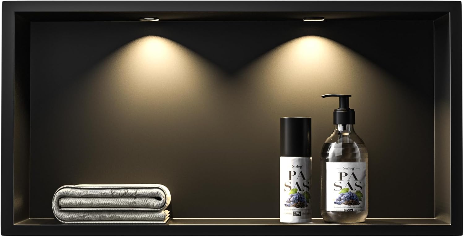 Doccia a Muro in Acciaio Inox con LED Downlight, Nero Opaco