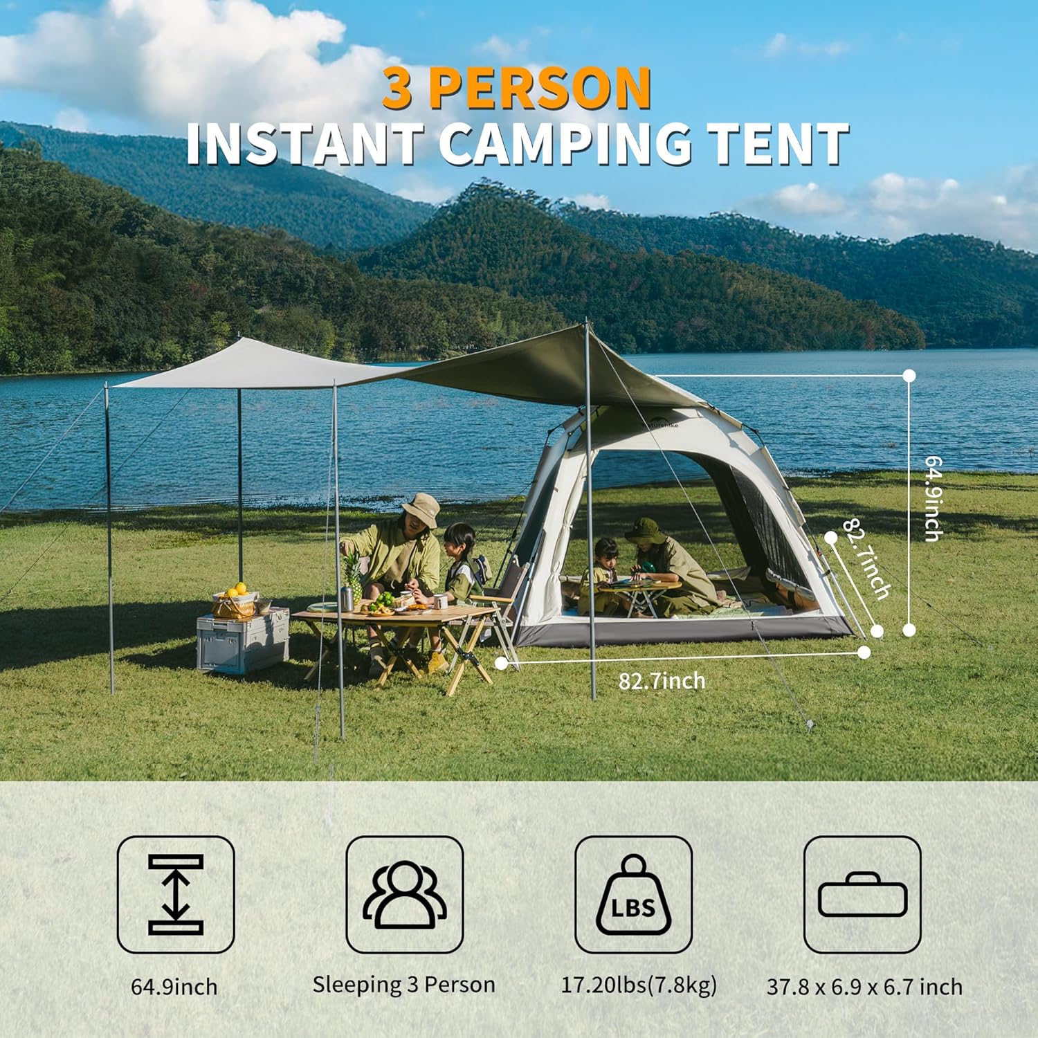 Naturehike Ango - Tenda Pop-Up Automatica per 3 Persone - immagine 1