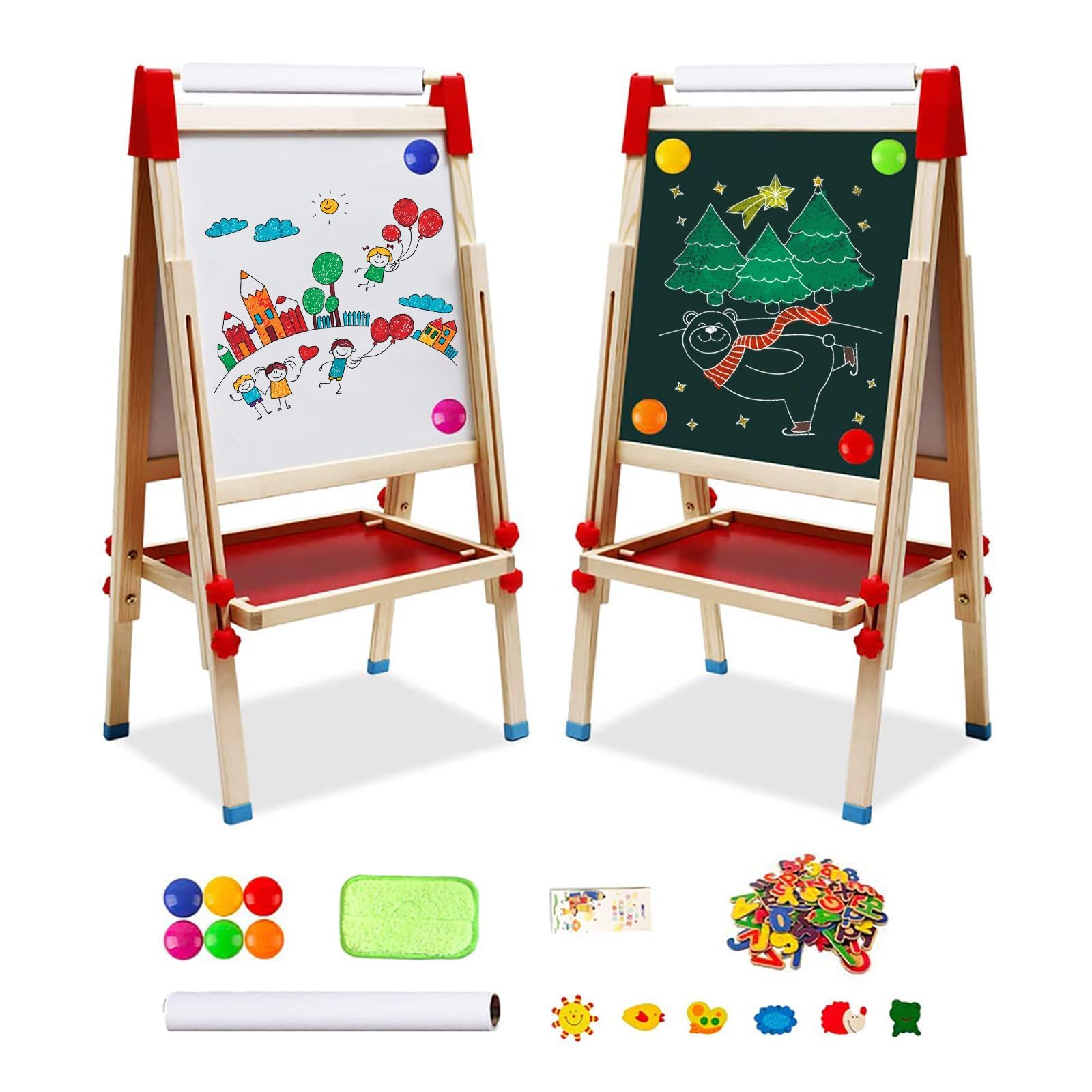 Lavagna per Bambini 3 in 1 con Cavalletto in Legno