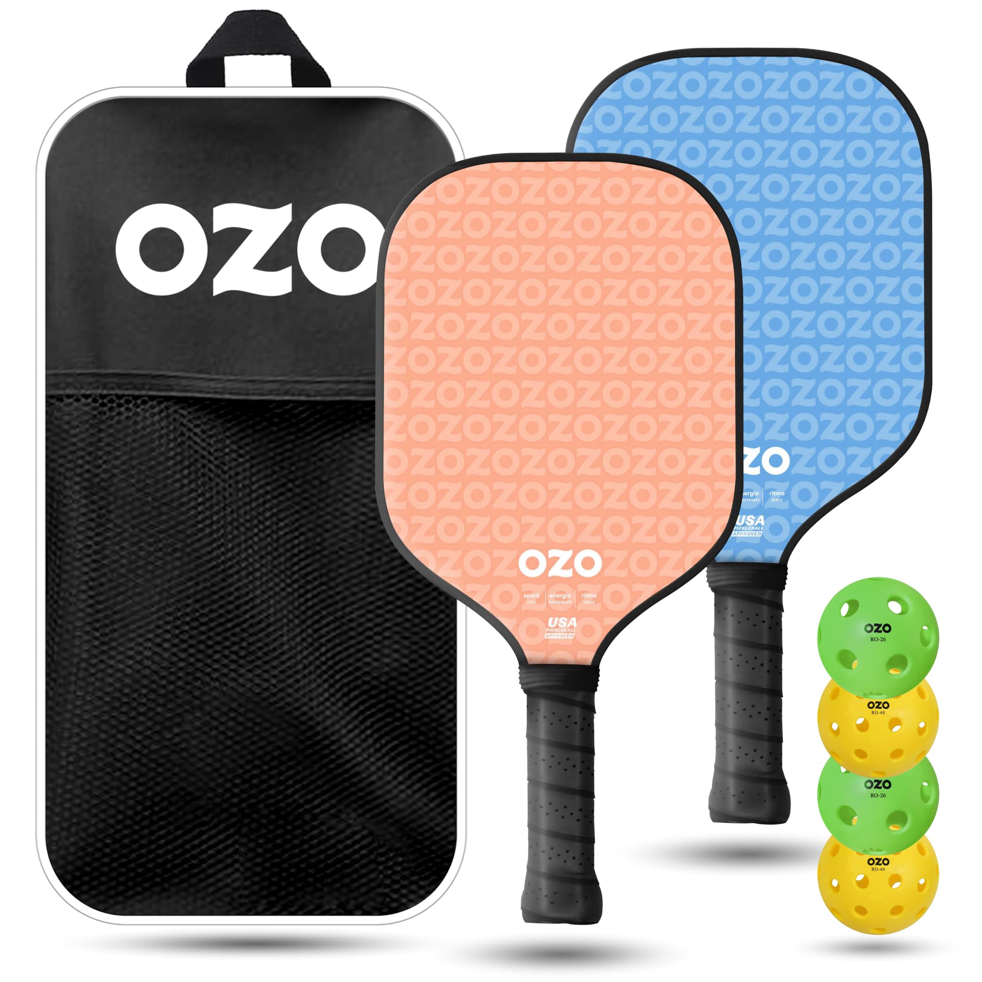 OZO Set of 2 Paddles + 4 Balls, Paddle Unisex Adulto