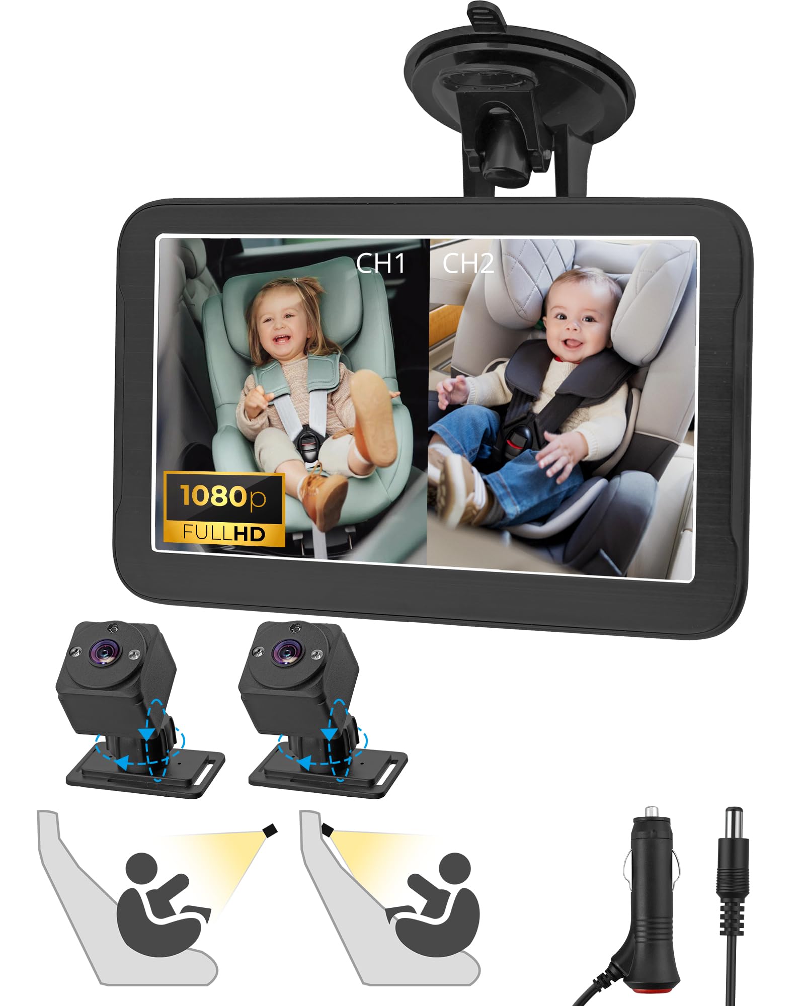 Esynic Baby Car Monitor con Doppia Telecamera 1080P