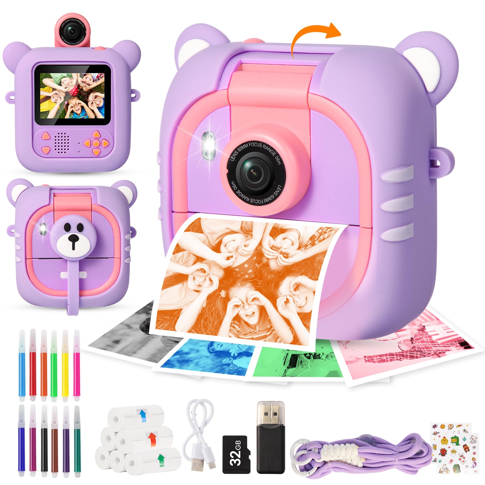 Macchina Fotografica Bambini Istantanea M2 con 7 Rotoli Carta