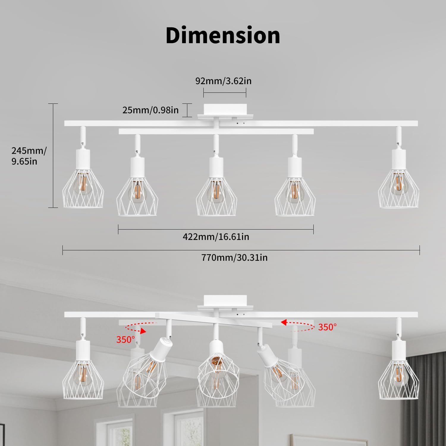 Lvwit Faretti Soffitto Bianchi con 5 Attacchi E14 - immagine 4
