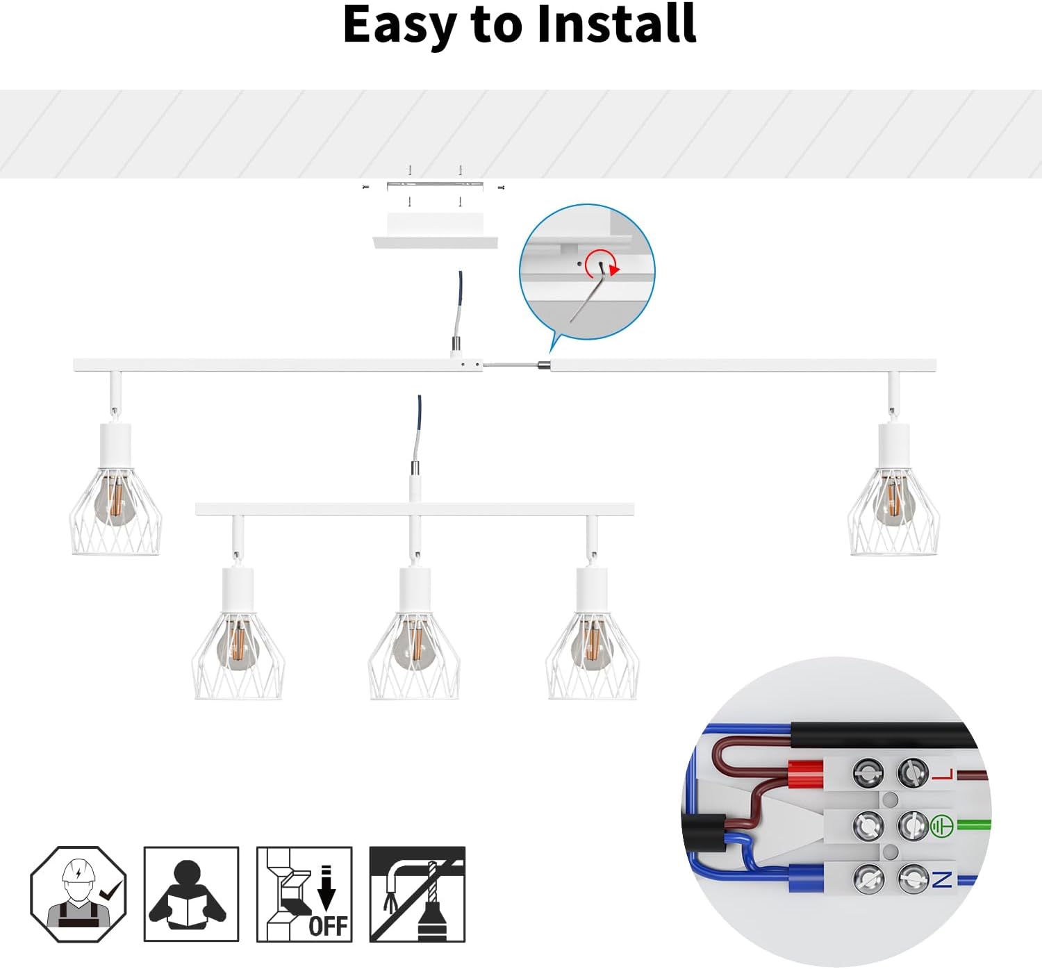 Lvwit Faretti Soffitto Bianchi con 5 Attacchi E14 - immagine 5