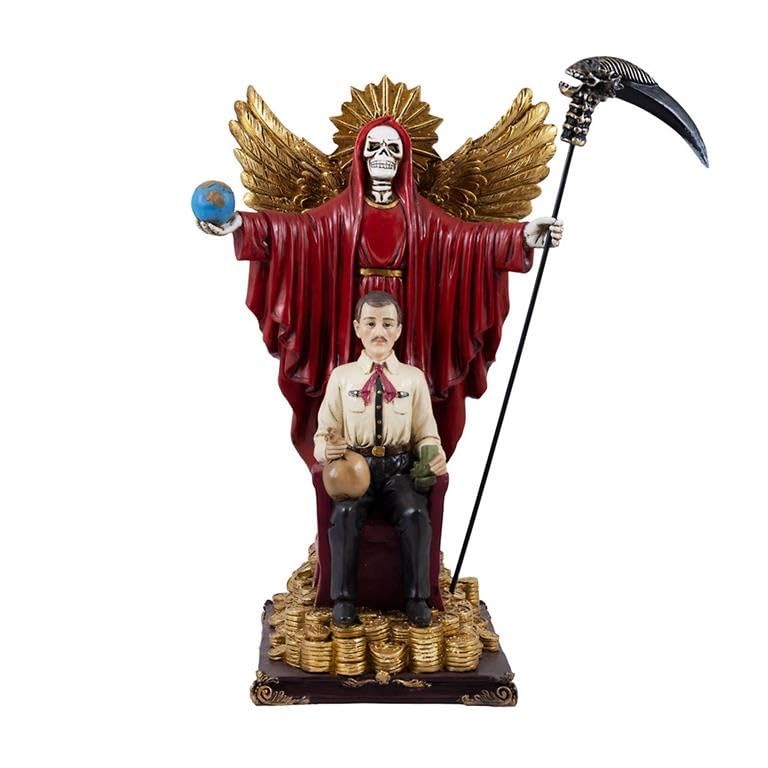 DRW Figura Santa Morte rossa con ali con Jesus Malverde 16x18x38 cm