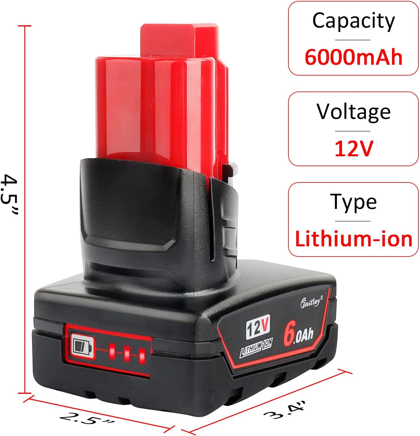 2 x Waitley 12V 6.0Ah Li-ION Batteria per Milwaukee M12 - immagine 2
