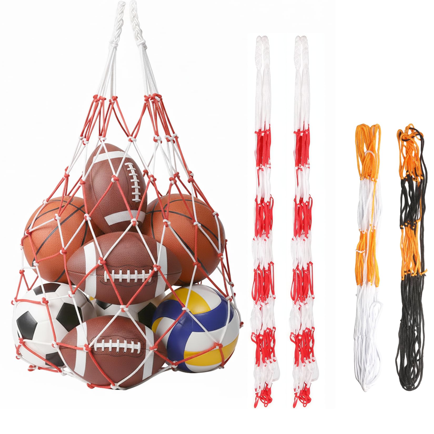 4 pezzi rete per pallacanestro, rete da pallacanestro, borsa da calcio, borsa a rete portatile in nylon per pallavolo, rugby, calcio, pallacanestro