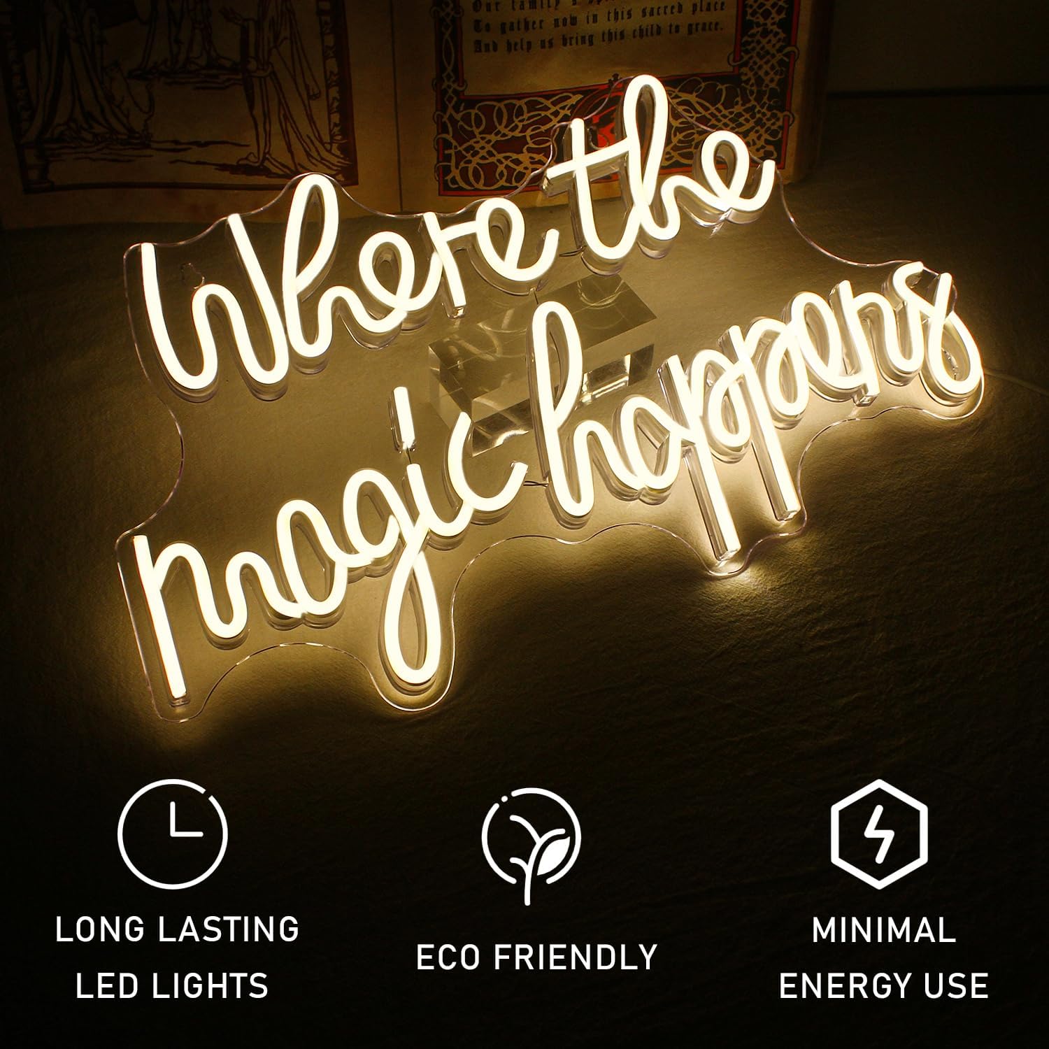 Where The Magic Happens Insegne Neon LED USB, Bianca - immagine 4