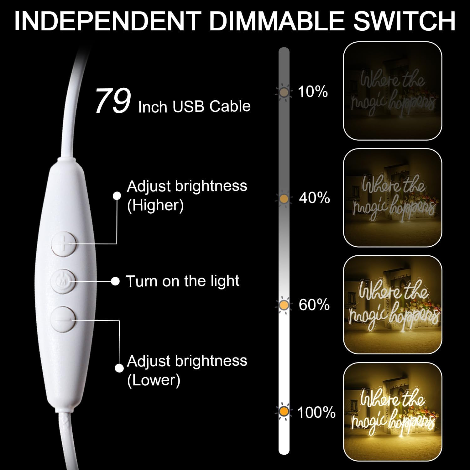 Where The Magic Happens Insegne Neon LED USB, Bianca - immagine 5