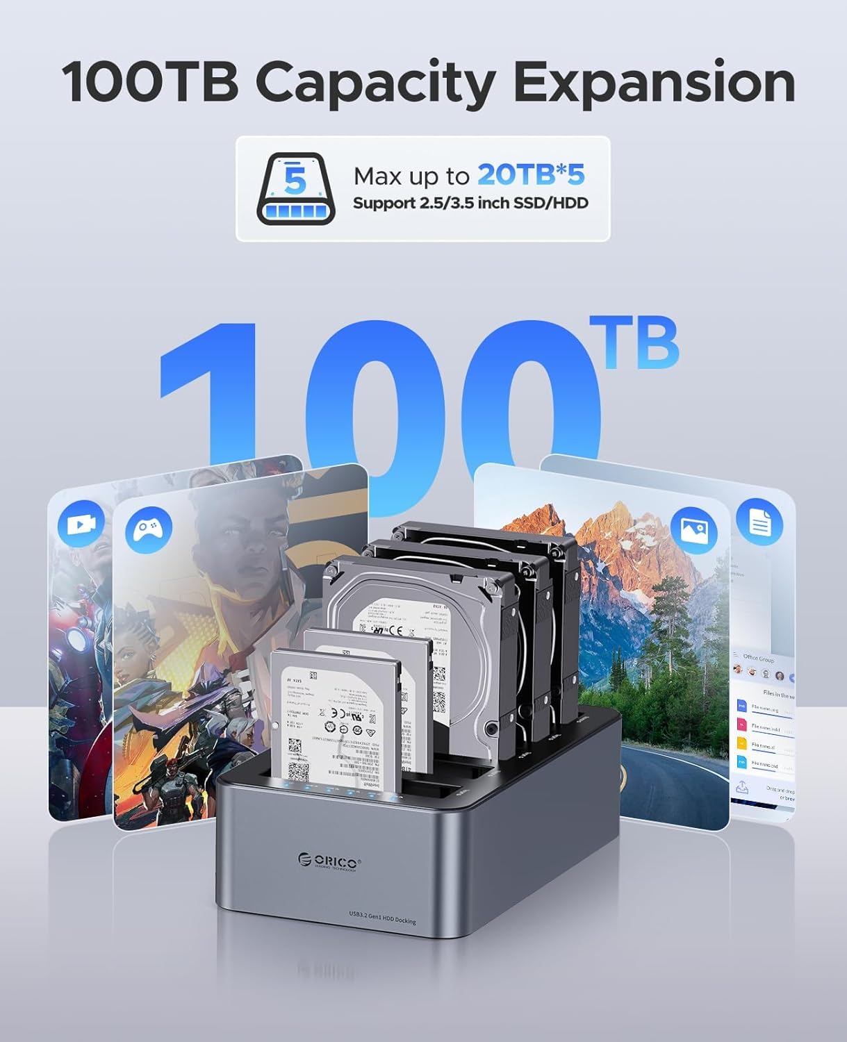 Orico Docking Station USB C Clone Hard Disk 5 Baias - immagine 3