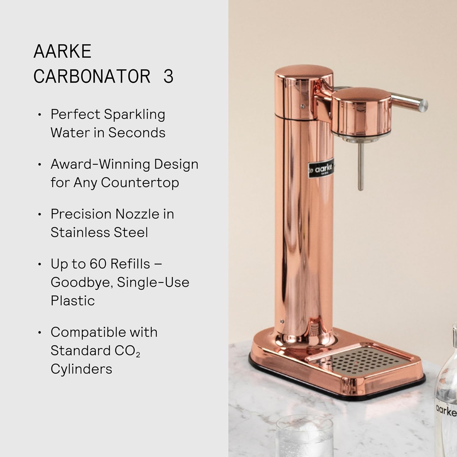 Aarke Carbonator 3 Gasatore d’acqua e Bottiglia, Finitura Rame - immagine 6