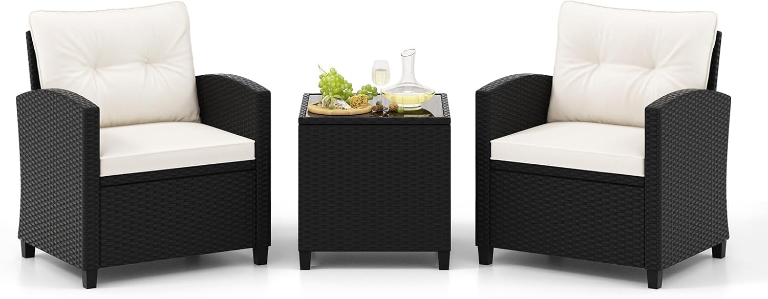 Fantask Set Mobili da Balcone 3 Pezzi con Cuscino, Bianco Crema