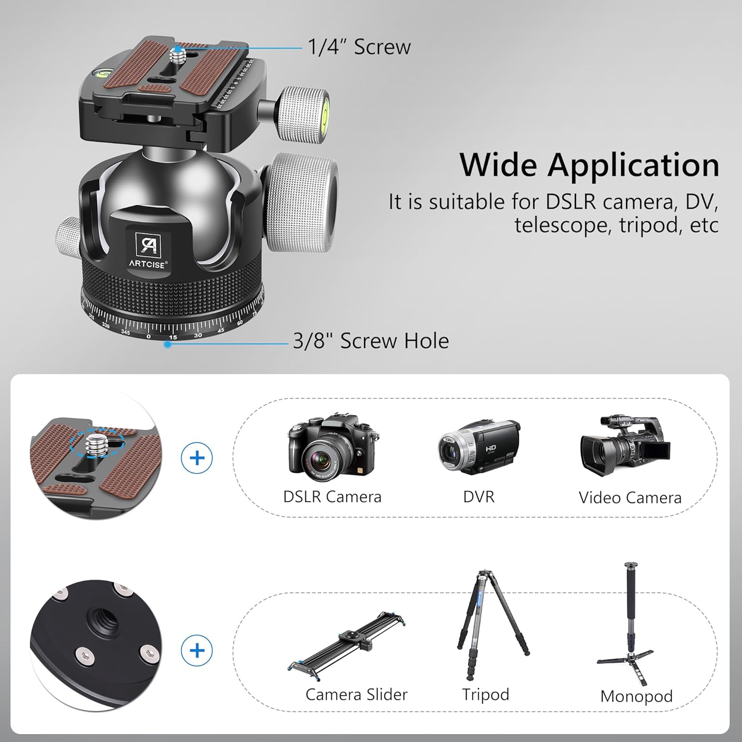 Artcise KB44 Testa a Sfera Basso Profilo per Treppiede - immagine 5