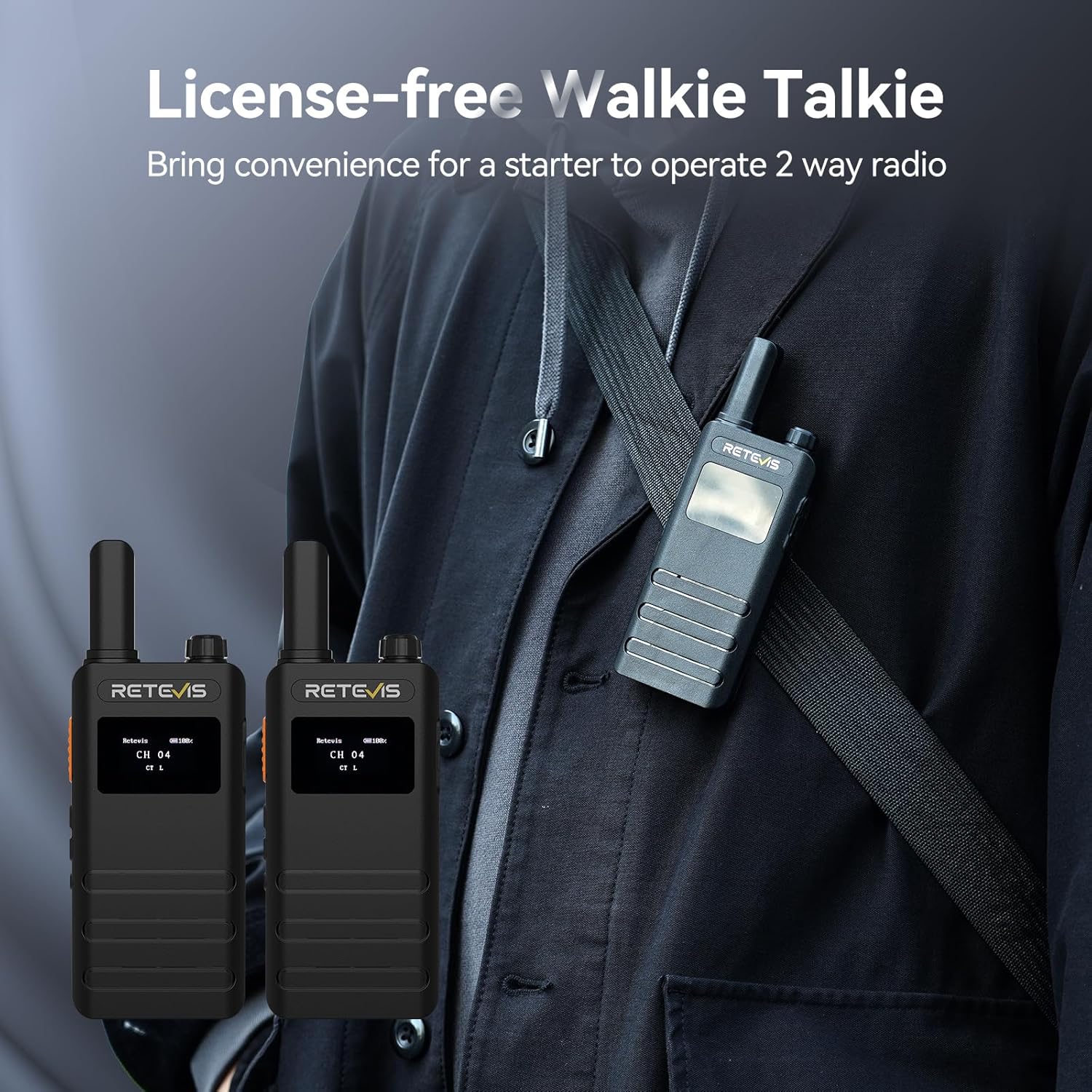 Retevis B63S - Walkie-Talkie PMR446 con Schermo LCD (4 Pezzi, Nero) - immagine 4