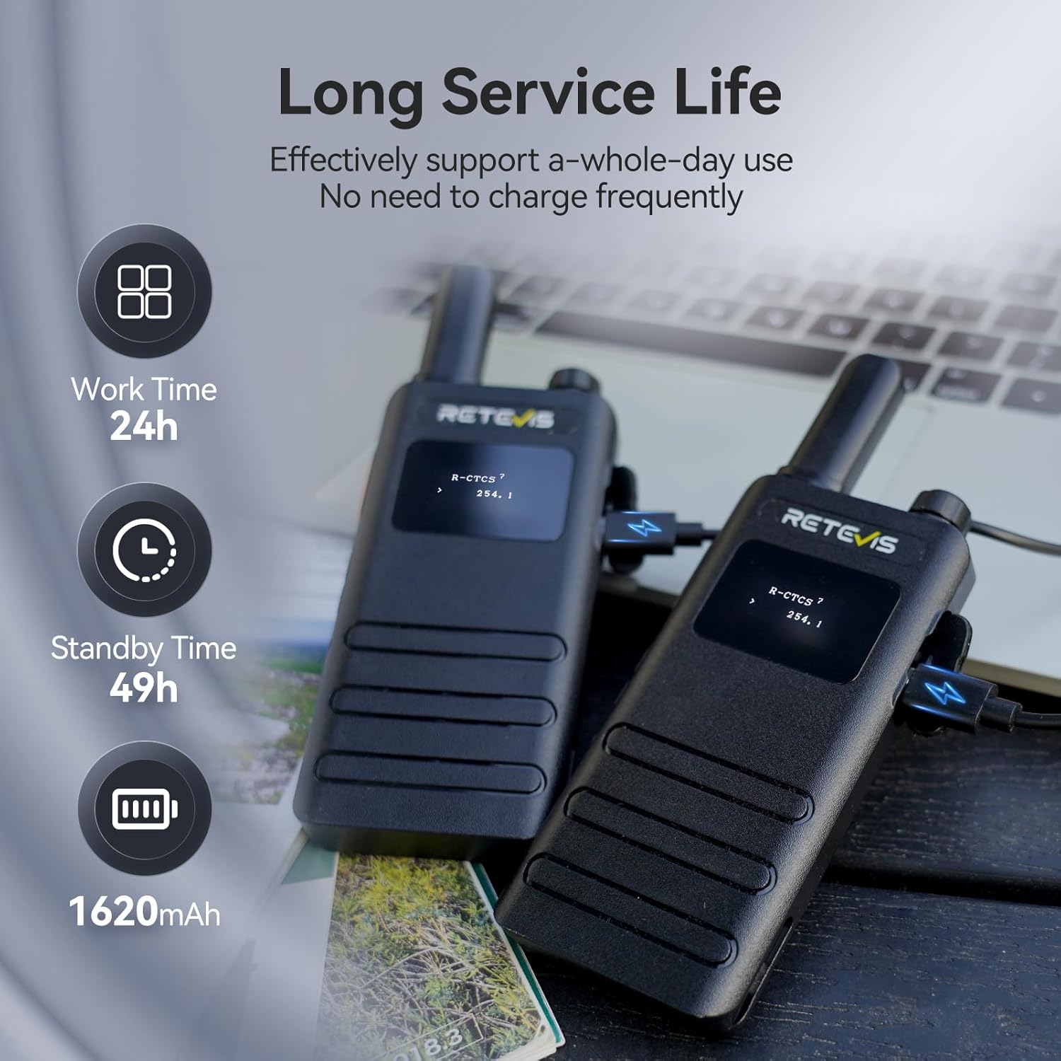 Retevis B63S - Walkie-Talkie PMR446 con Schermo LCD (4 Pezzi, Nero) - immagine 5