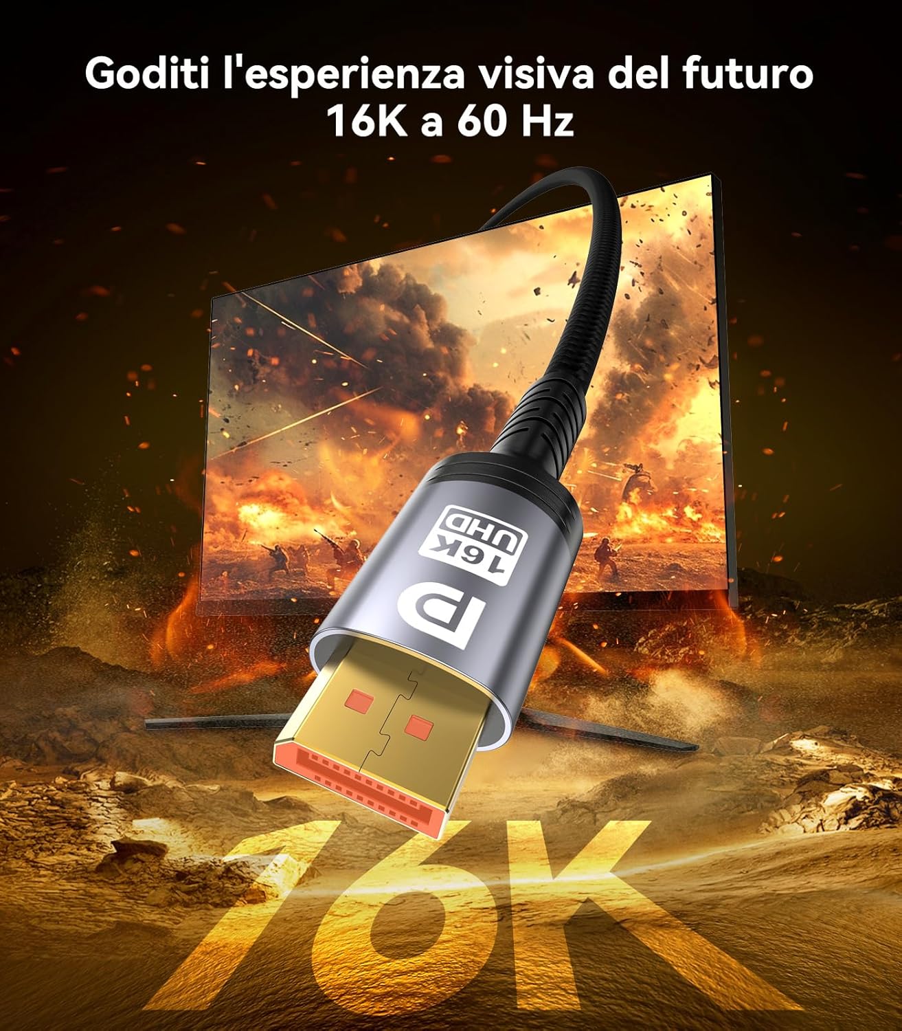 Sniokco Cavo DisplayPort 2.1 80Gbps 1.5M - immagine 3