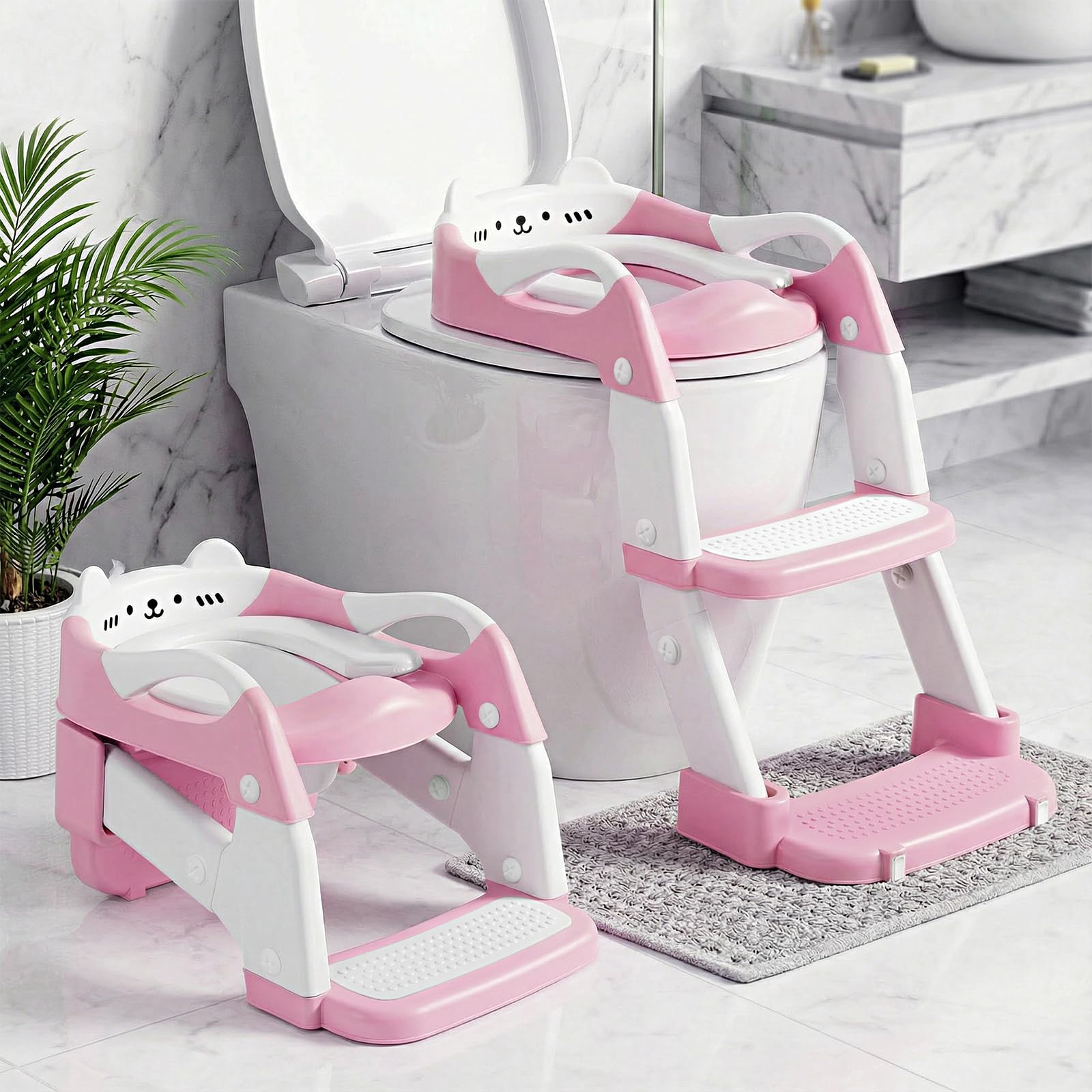 Orzbow Riduttore WC Bambini con Scaletta 2 in 1, Rosa