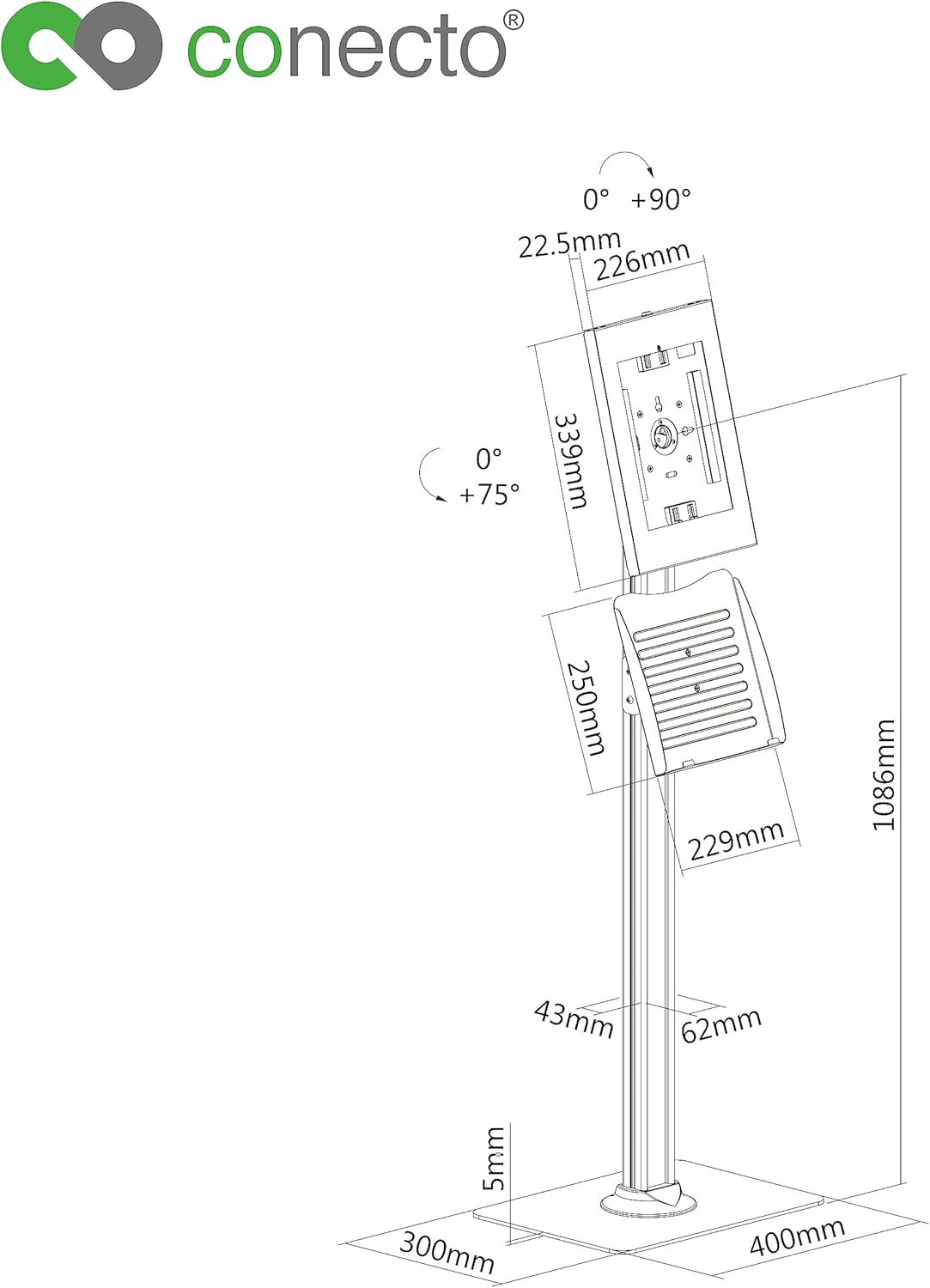 Conecto Supporto da Pavimento per Tablet Bloccabile, Nero - immagine 5