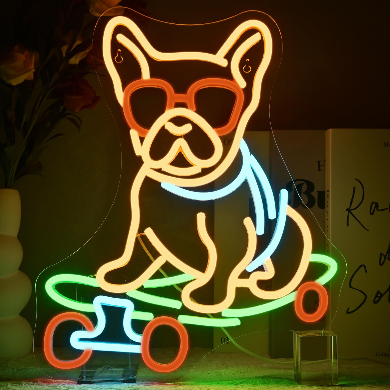 Insegna Neon LED Skateboard Dog - Decorazione da Parete