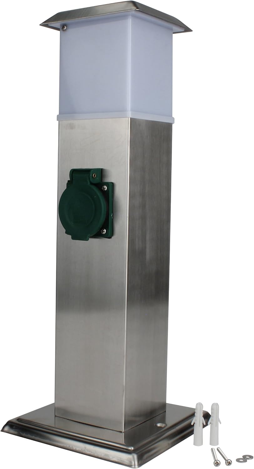 Unitec 44245 Colonna in Acciaio Inox con 2 Prese e Lampada Senza Cavo, Argento