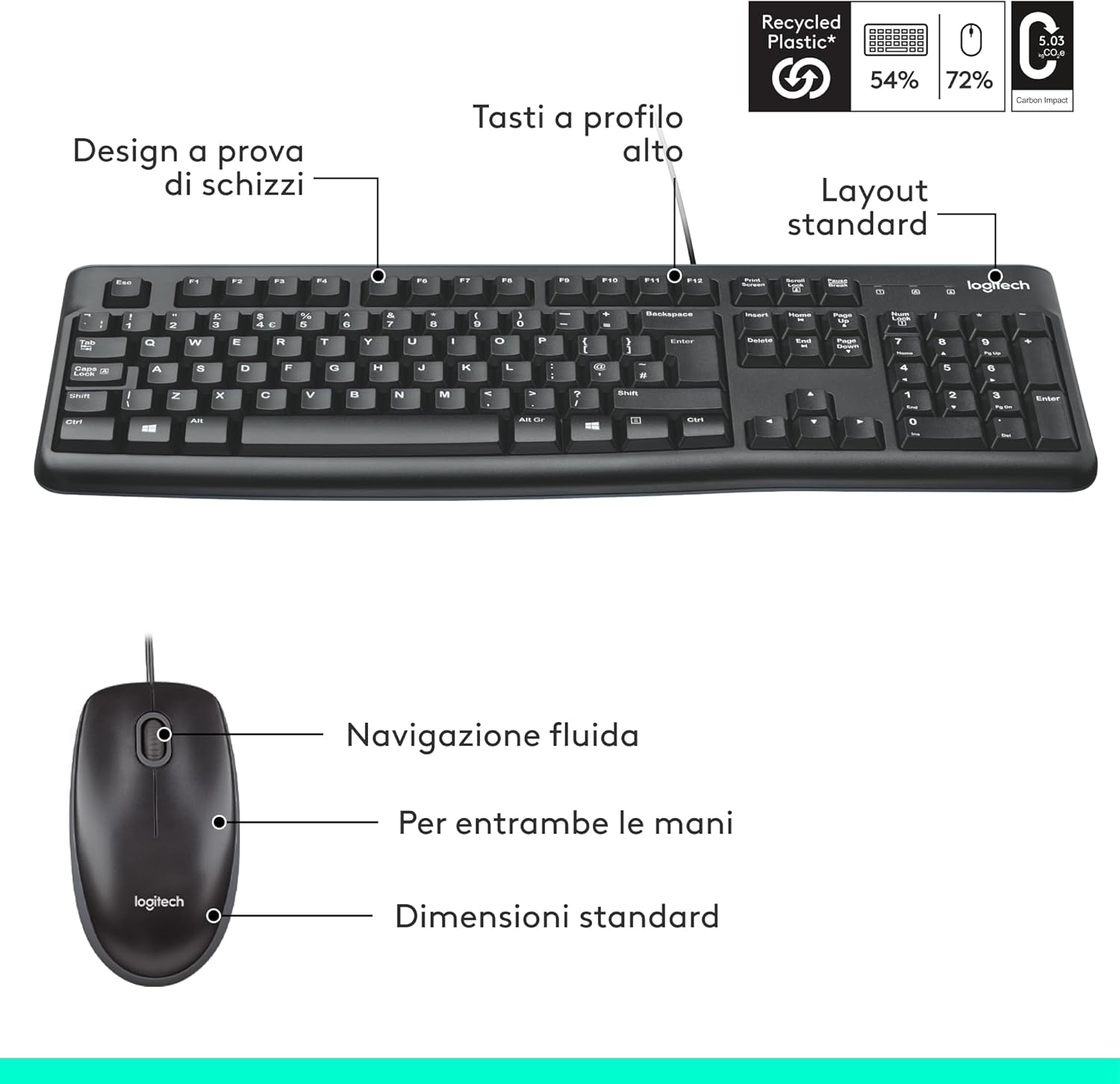 Logitech MK120 Combo Tastiera e Mouse con Filo, Nero - immagine 7