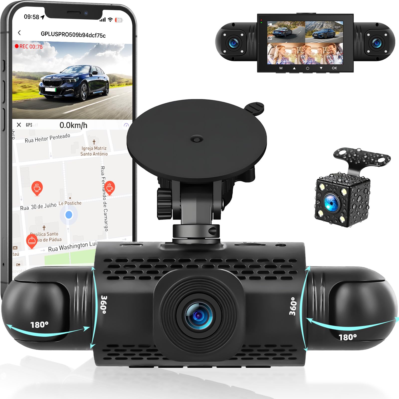 Gohhdl Dash Cam Auto 4 Canali 360° con APP