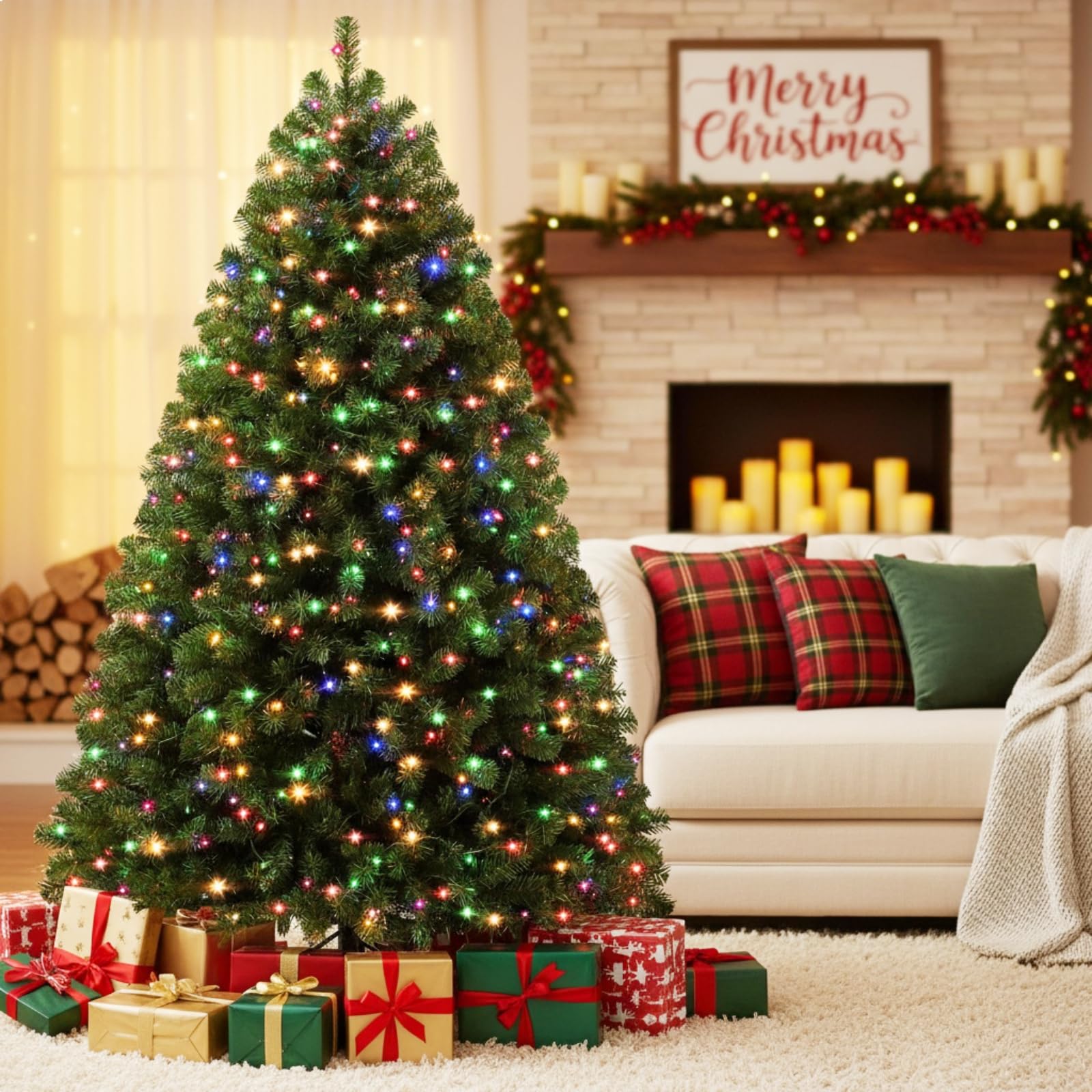 Albero di Natale Artificiale 180cm LED RGB, Verde