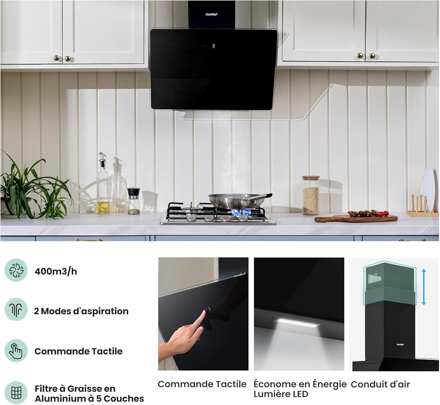 Comfee' ANGJ64B-60 Cappa Aspirante Angolare Nera - immagine 2