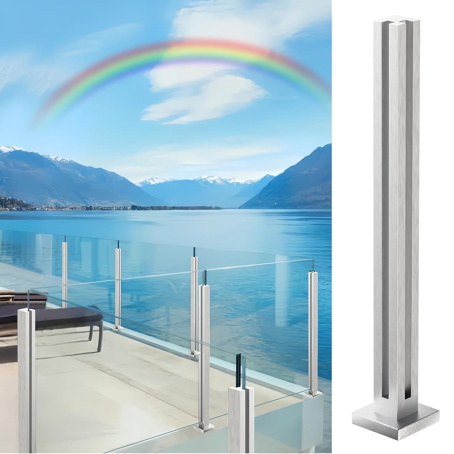 Palo per Ringhiera in Vetro Topless 60cm Argentato - immagine 1