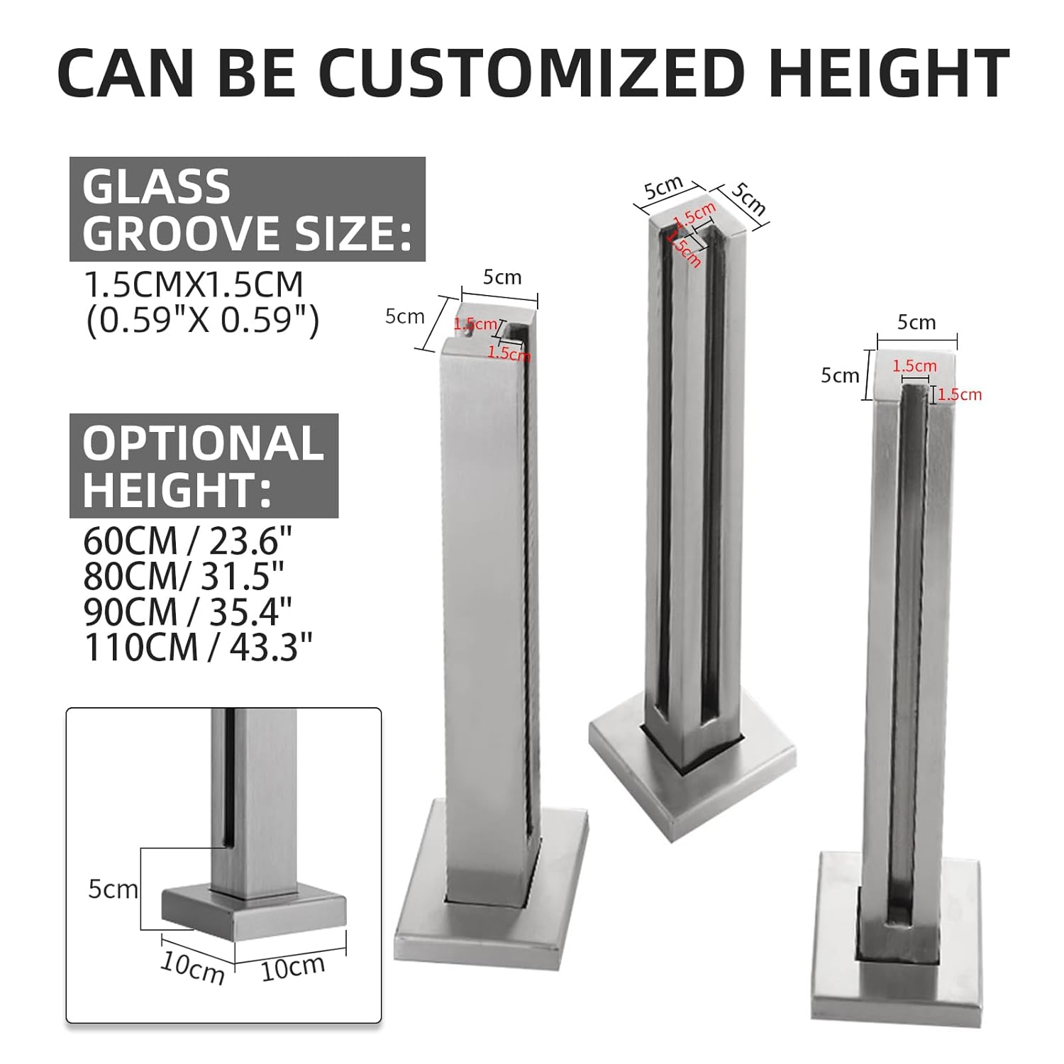 Palo per Ringhiera in Vetro Topless 60cm Argentato - immagine 5