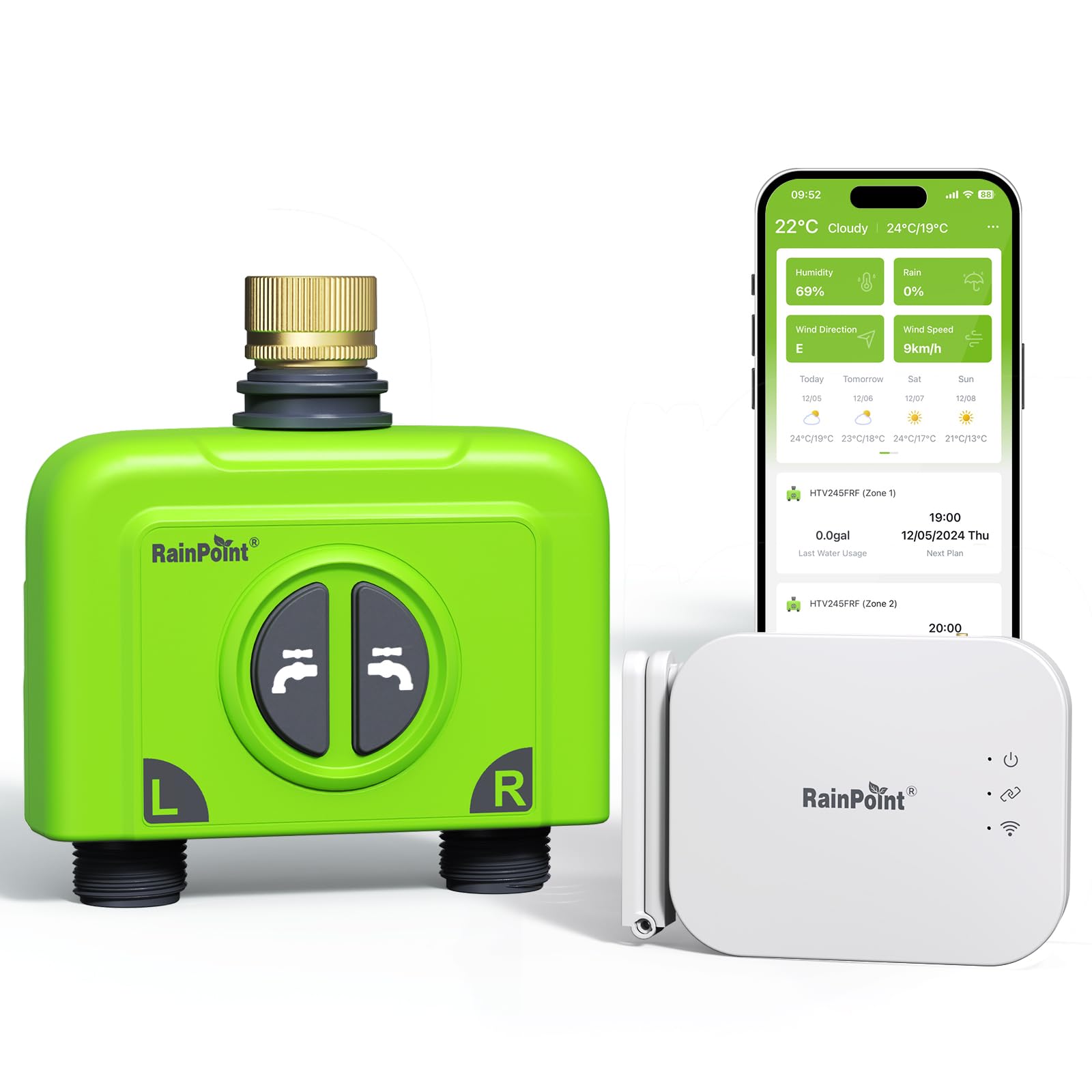 Rainpoint Centralina Irrigazione WiFi 2 Uscite con Gateway RF