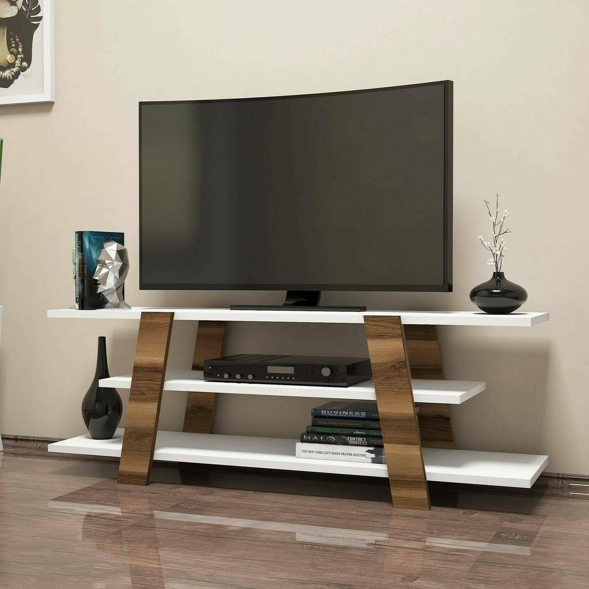 Dmora Mobile Porta TV Mir 120x34h42 cm, Noce e Bianco