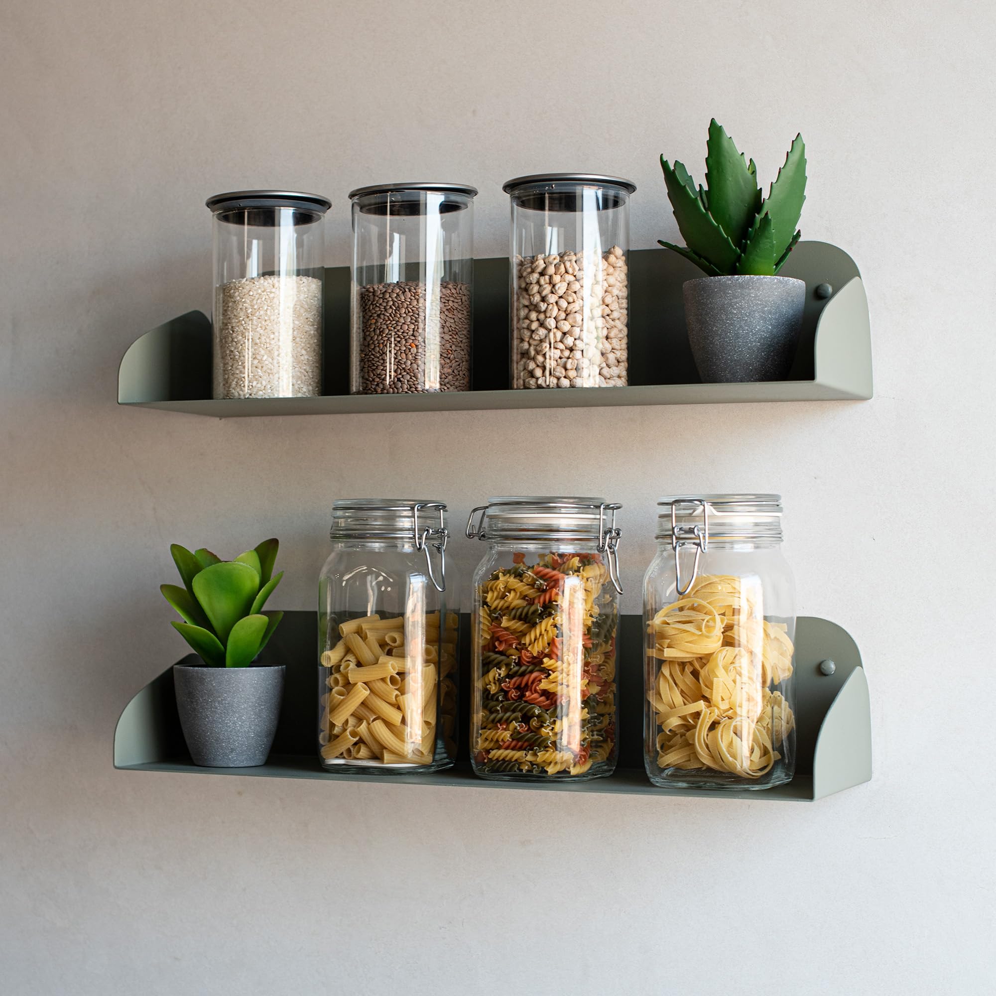 Miluka Libreria da Parete Sospesa Set 2 Mensole, Verde Oliva