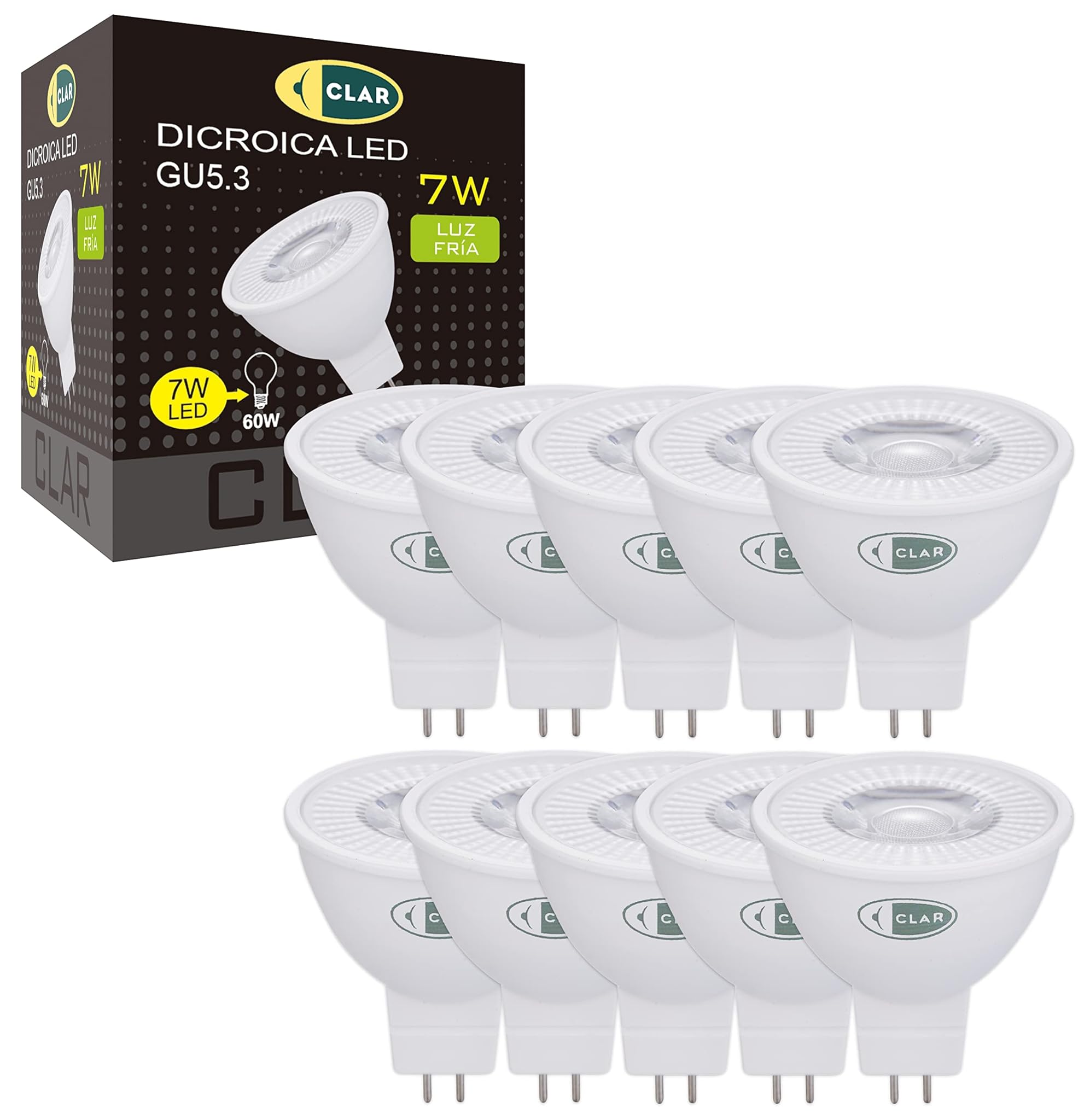 Clar GU5.3 LED 7W - Faretto LED 12V (Pack 10)