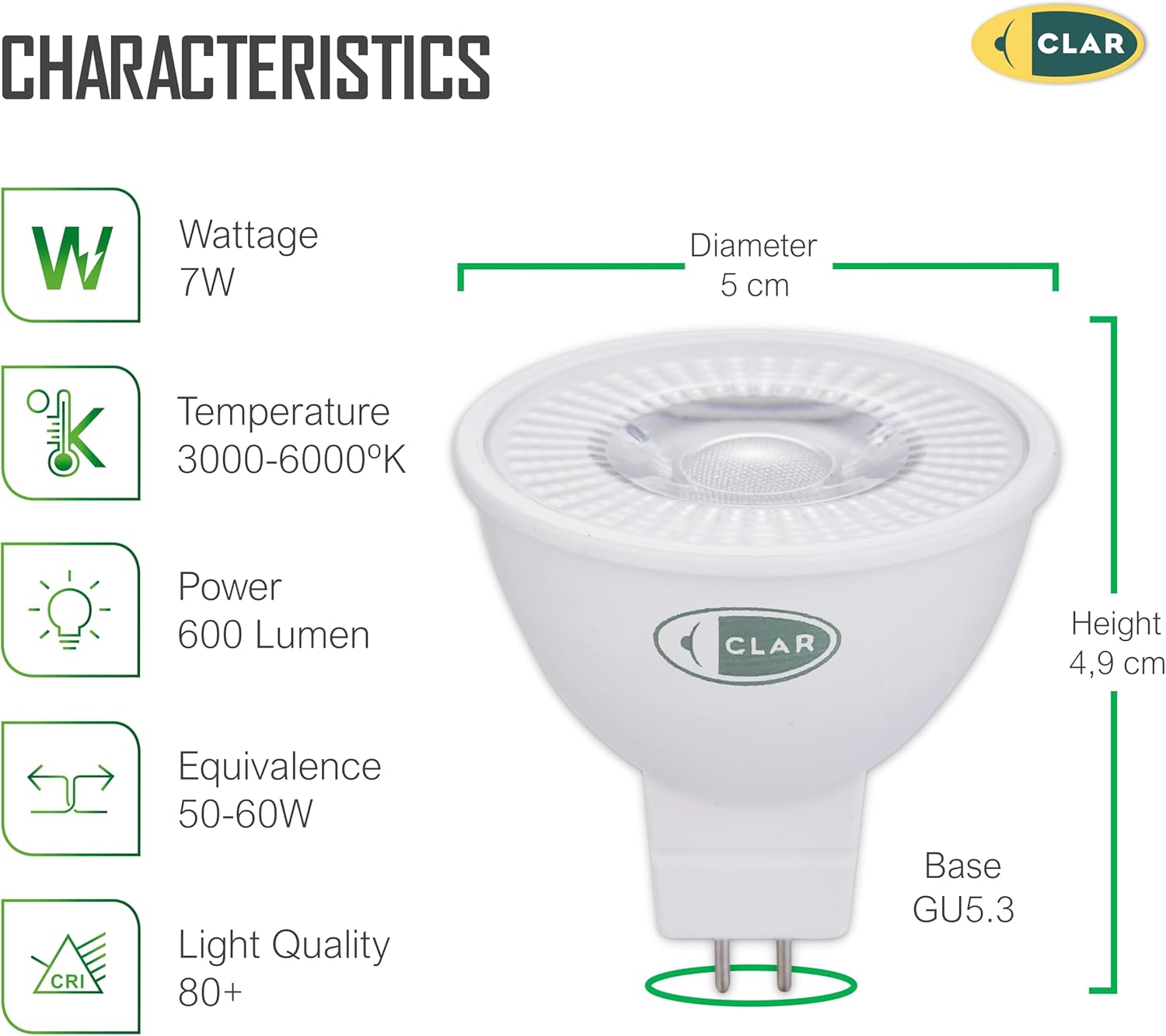 Clar GU5.3 LED 7W - Faretto LED 12V (Pack 10) - immagine 2