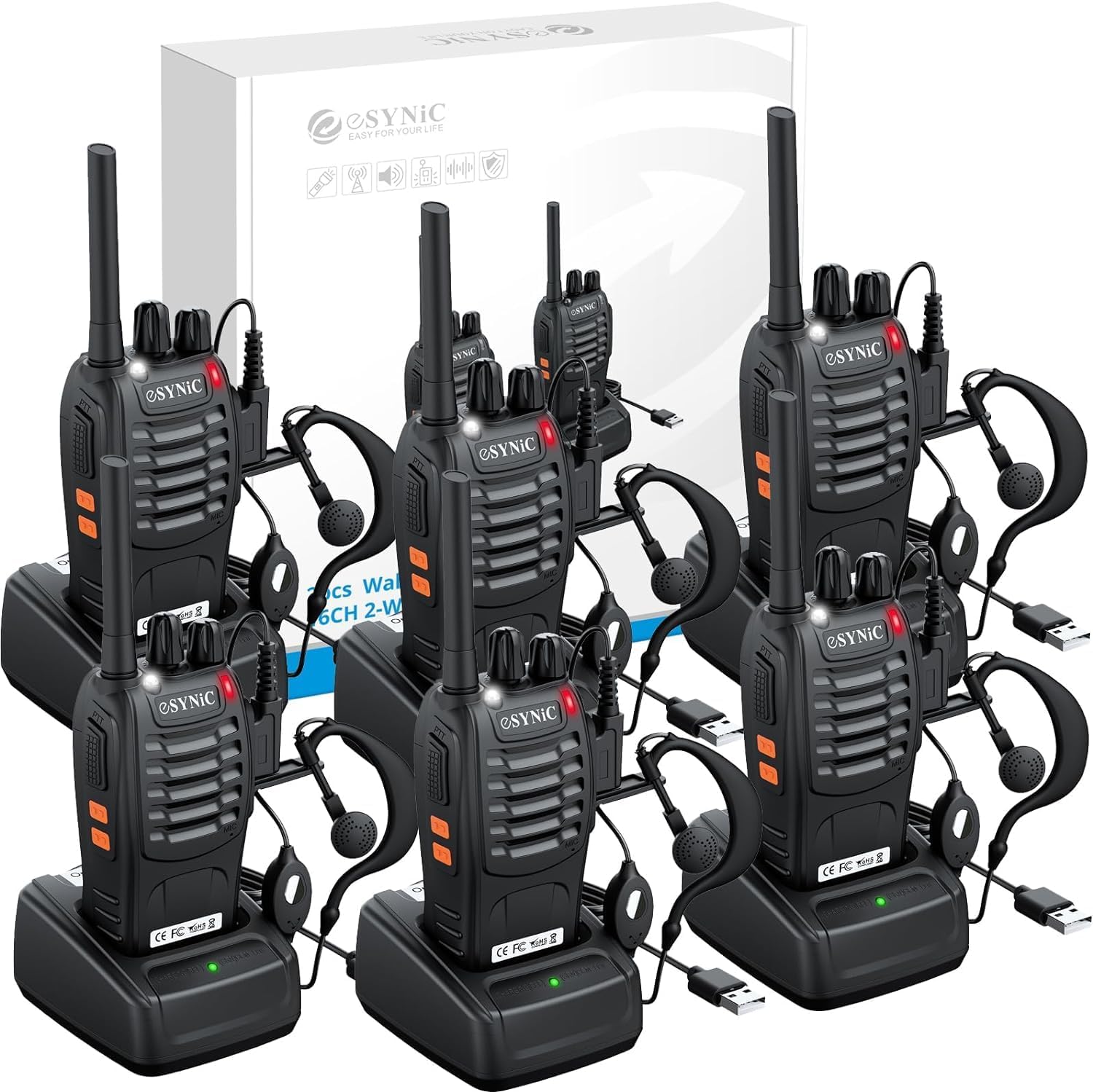 Esynic Walkie Talkie Ricaricabile PMR446MHz 6 Pezzi - immagine 1
