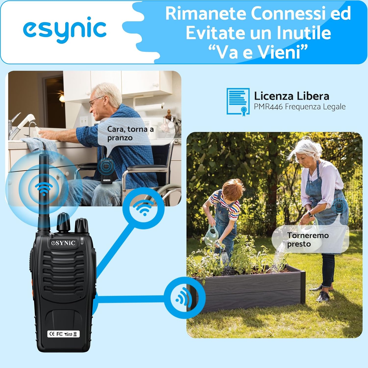 Esynic Walkie Talkie Ricaricabile PMR446MHz 6 Pezzi - immagine 3