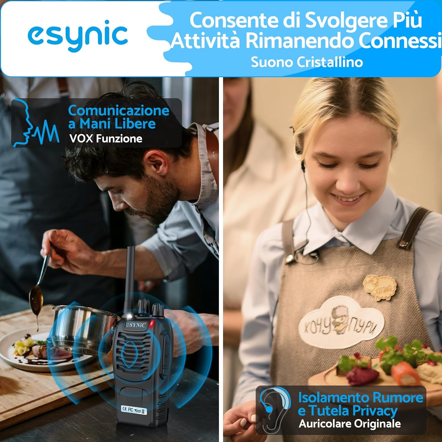 Esynic Walkie Talkie Ricaricabile PMR446MHz 6 Pezzi - immagine 4