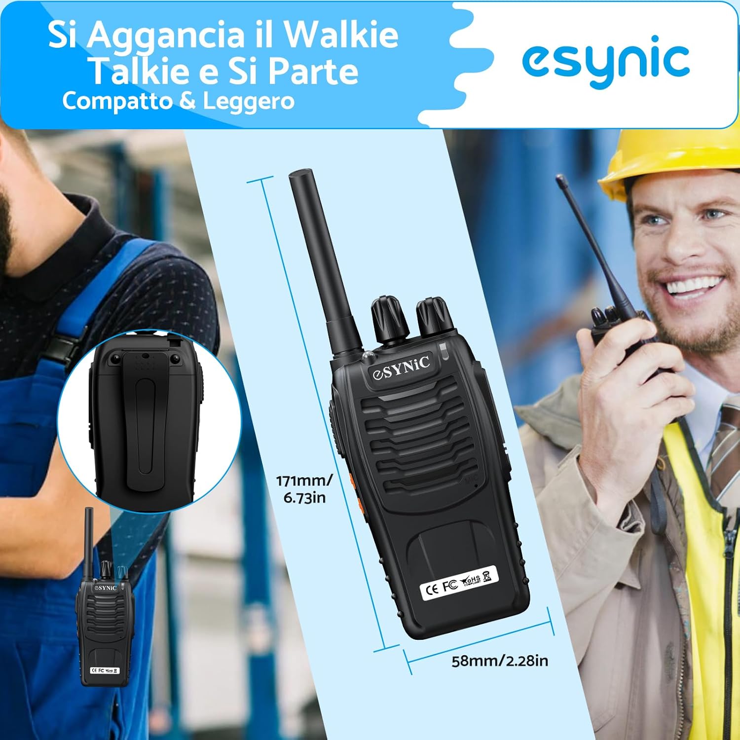 Esynic Walkie Talkie Ricaricabile PMR446MHz 6 Pezzi - immagine 7