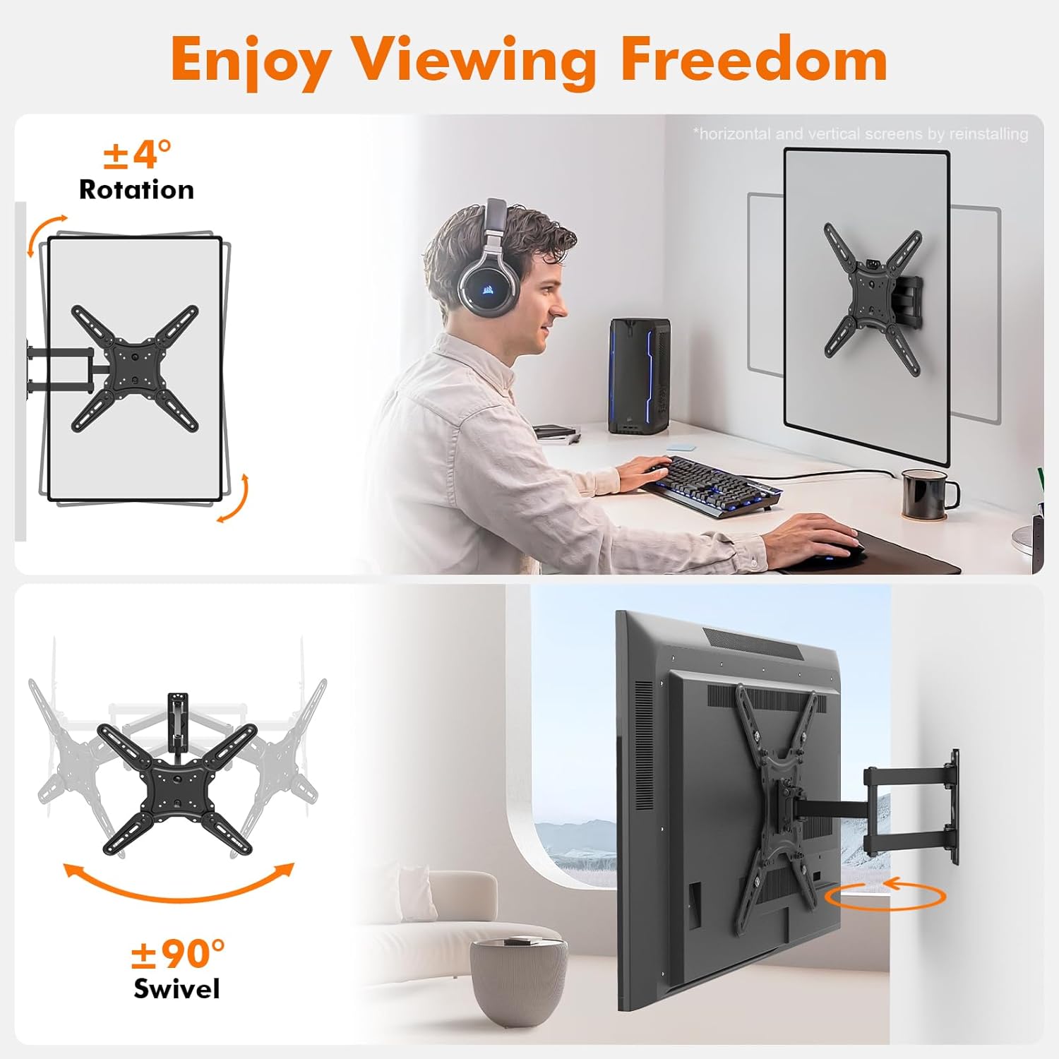 Grifema Supporto TV da Parete Girevole e Inclinabile - immagine 2