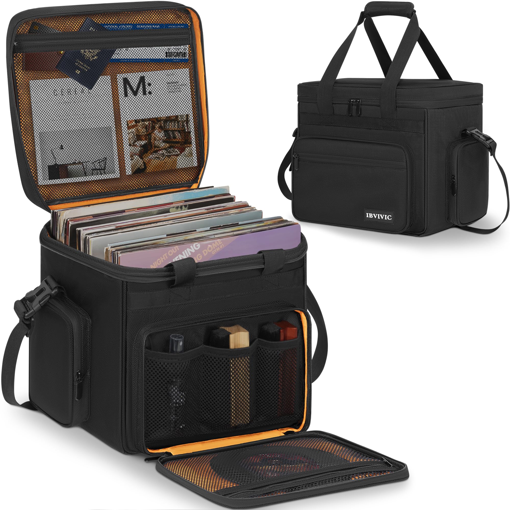 Borsa Impermeabile per Dischi in Vinile LP, Nero-Arancione