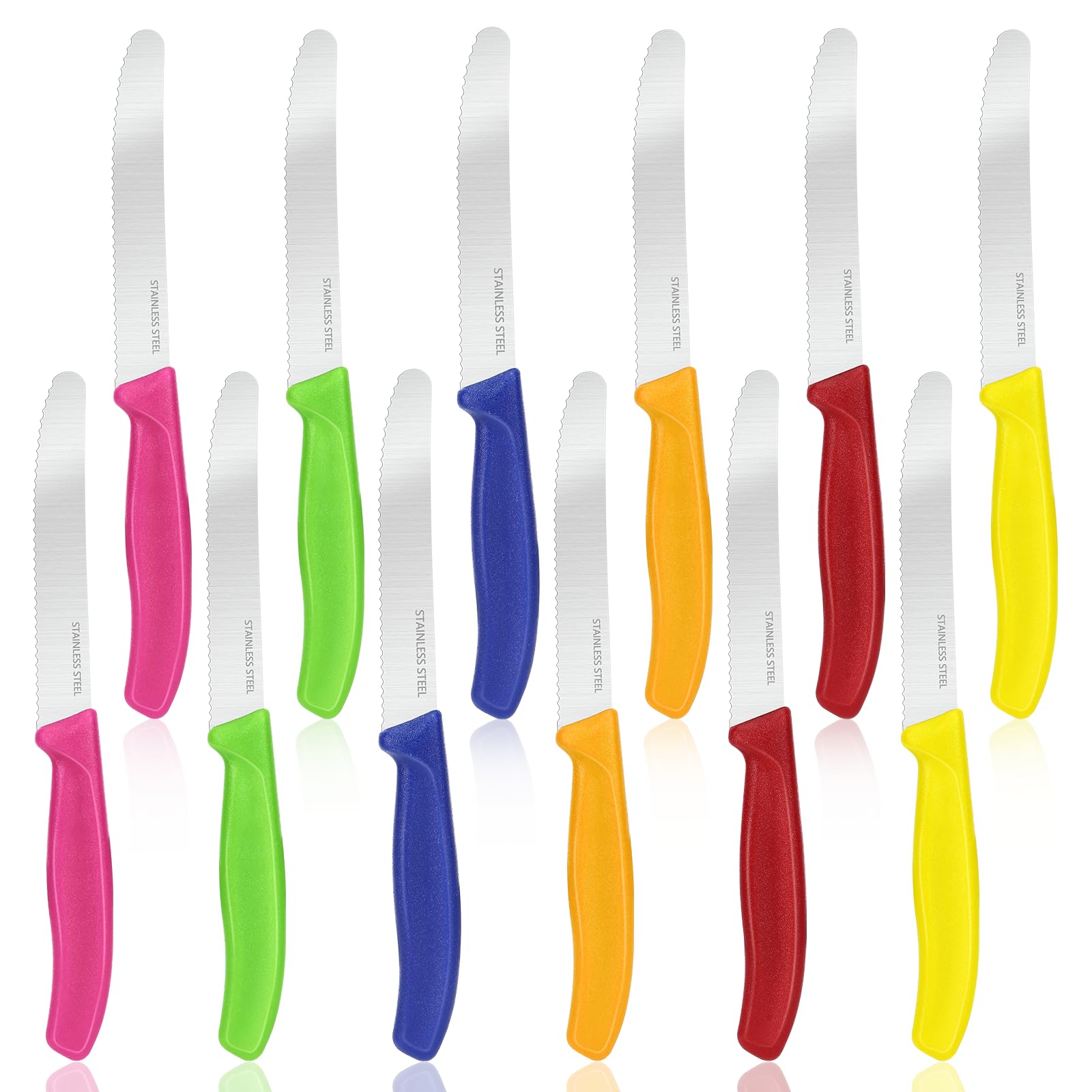 12 Coltelli da Bistecca con Bordo Seghettato, Colorati