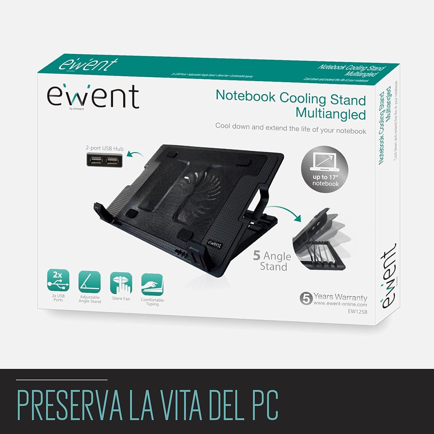 Ewent Supporto Raffreddamento Notebook 12-17 pollici - immagine 7