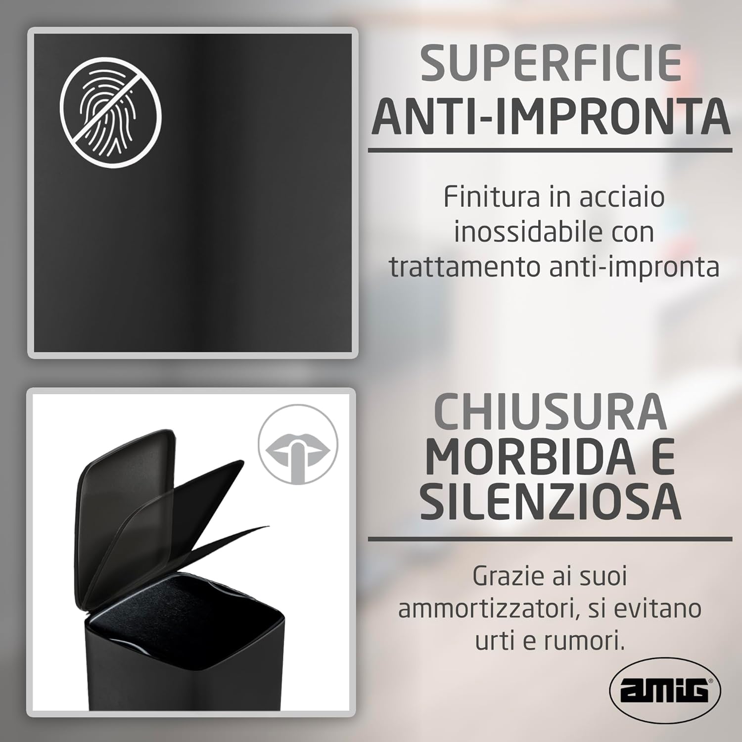 Amig Pattumiera con pedale 30 litri, Nera - immagine 5