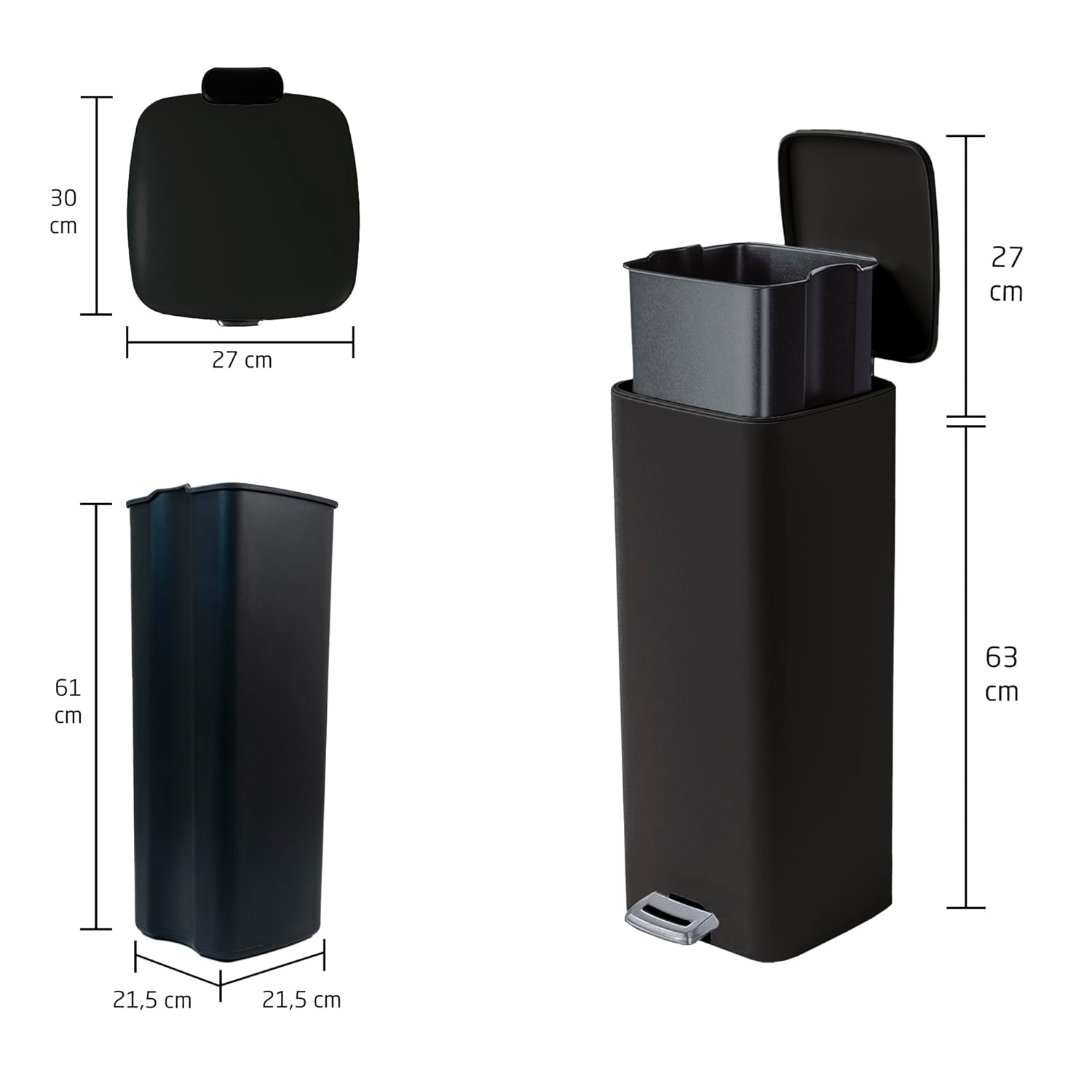 Amig Pattumiera con pedale 30 litri, Nera - immagine 6