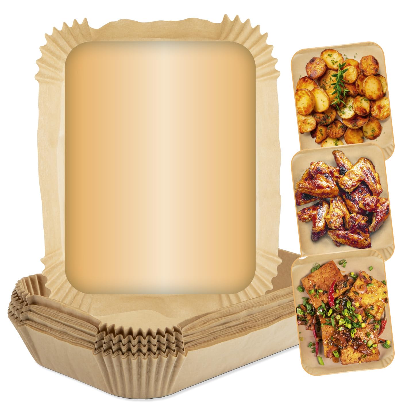 GOURMETmaxx Carta da forno per friggitrice ad aria calda, da 3 a 5 litri, con rivestimento antiaderente e resistente all'olio, doppio cestello, carta da forno, 100 pezzi, 22 x 14 x 4,5 cm